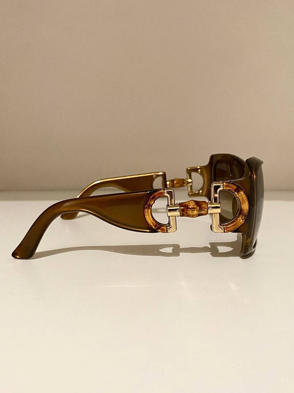 Gucci Gucci Horsebit GG Logo Bamboo Oversized Sunglasses Vintage Size ONE SIZE - 5 Thumbnail