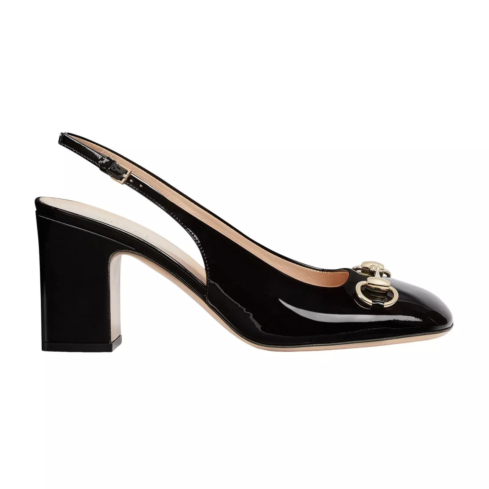 GUCCI Horsebit Black Patent Leather Slingback Pumps