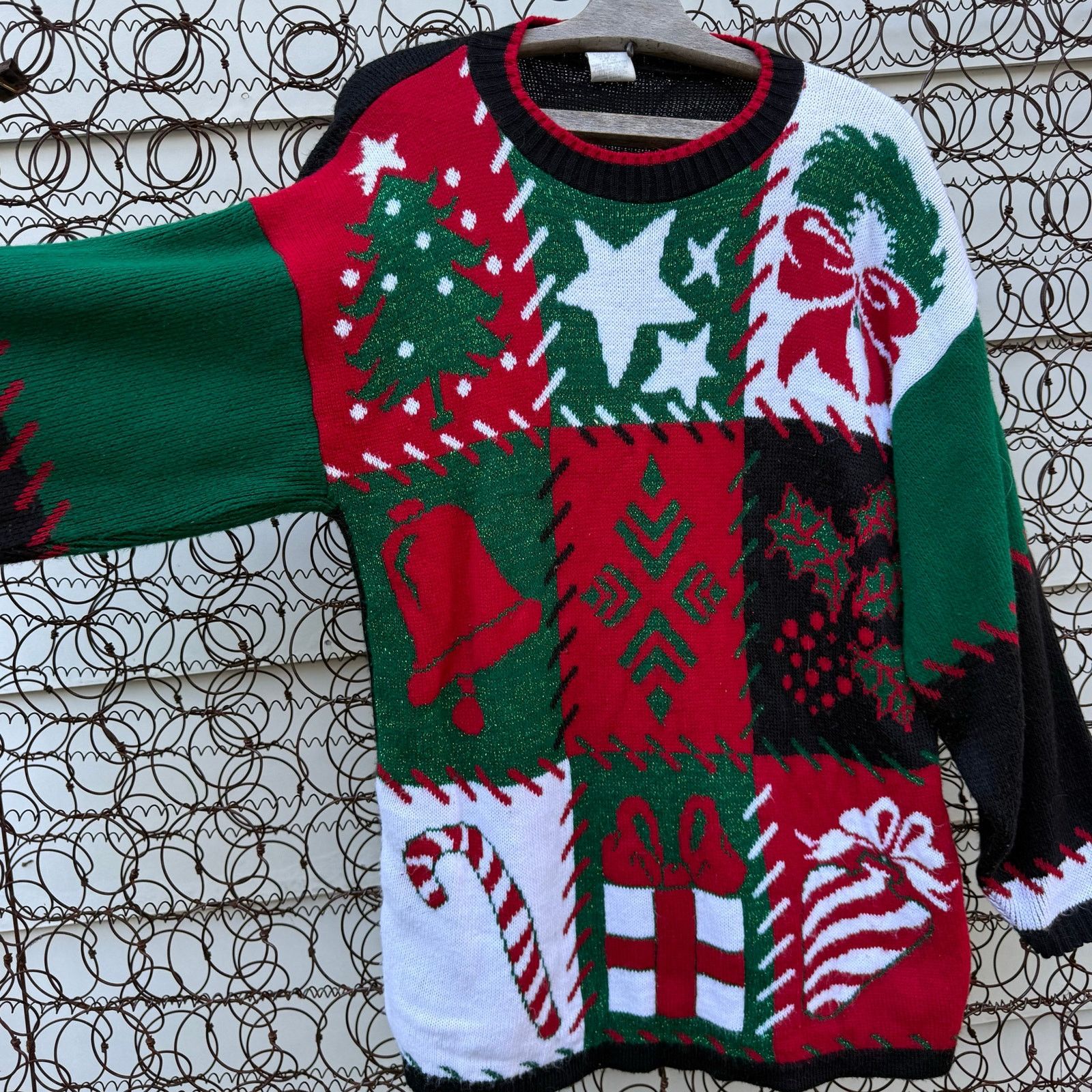 Vintage 90s Christmas Knit Sampler Sweater Tree Candy Cane SMALL Size S / US 4 / IT 40 - 2 Thumbnail