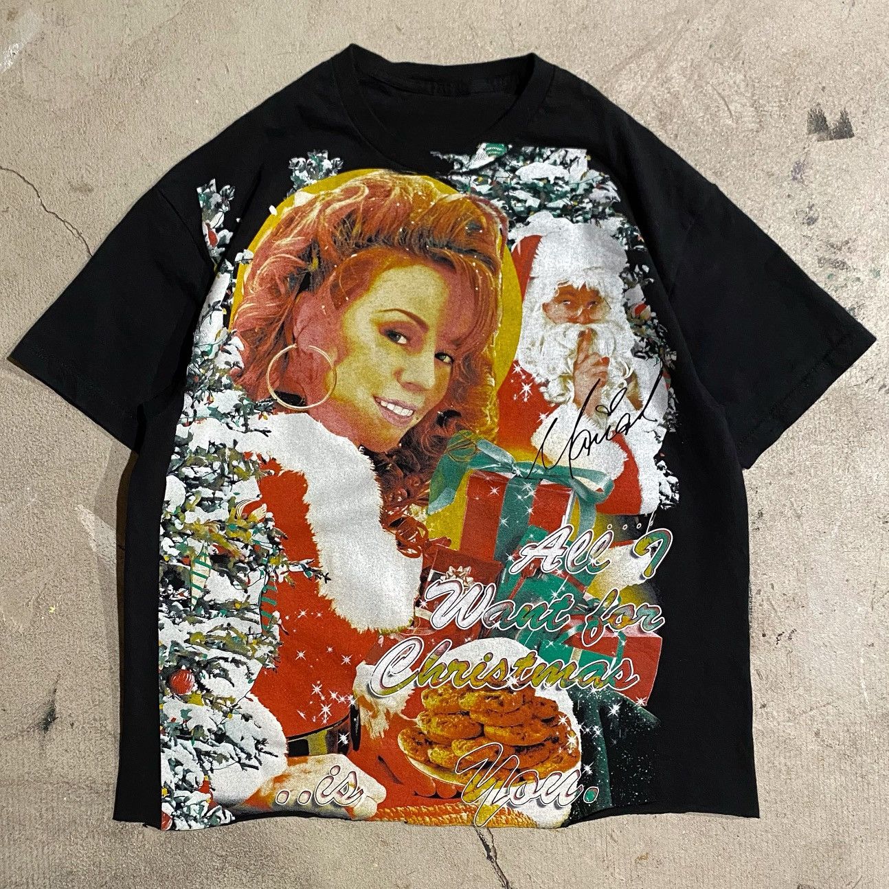 image of Vintage Backstock Co Aop Mariah Carey Christmas Tee in Black, Men's (Size XL)