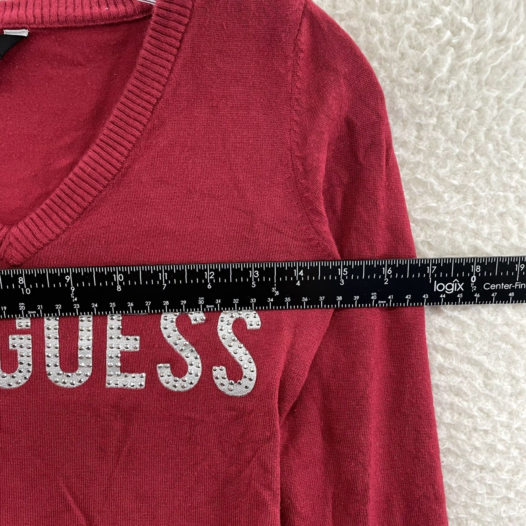 Guess VINTAGE Guess Top Xs Small Red Studded Logo Spellout Long Sleeve McBling Shirt Womens XS Size XS / US 0-2 / IT 36-38 - 4 Thumbnail