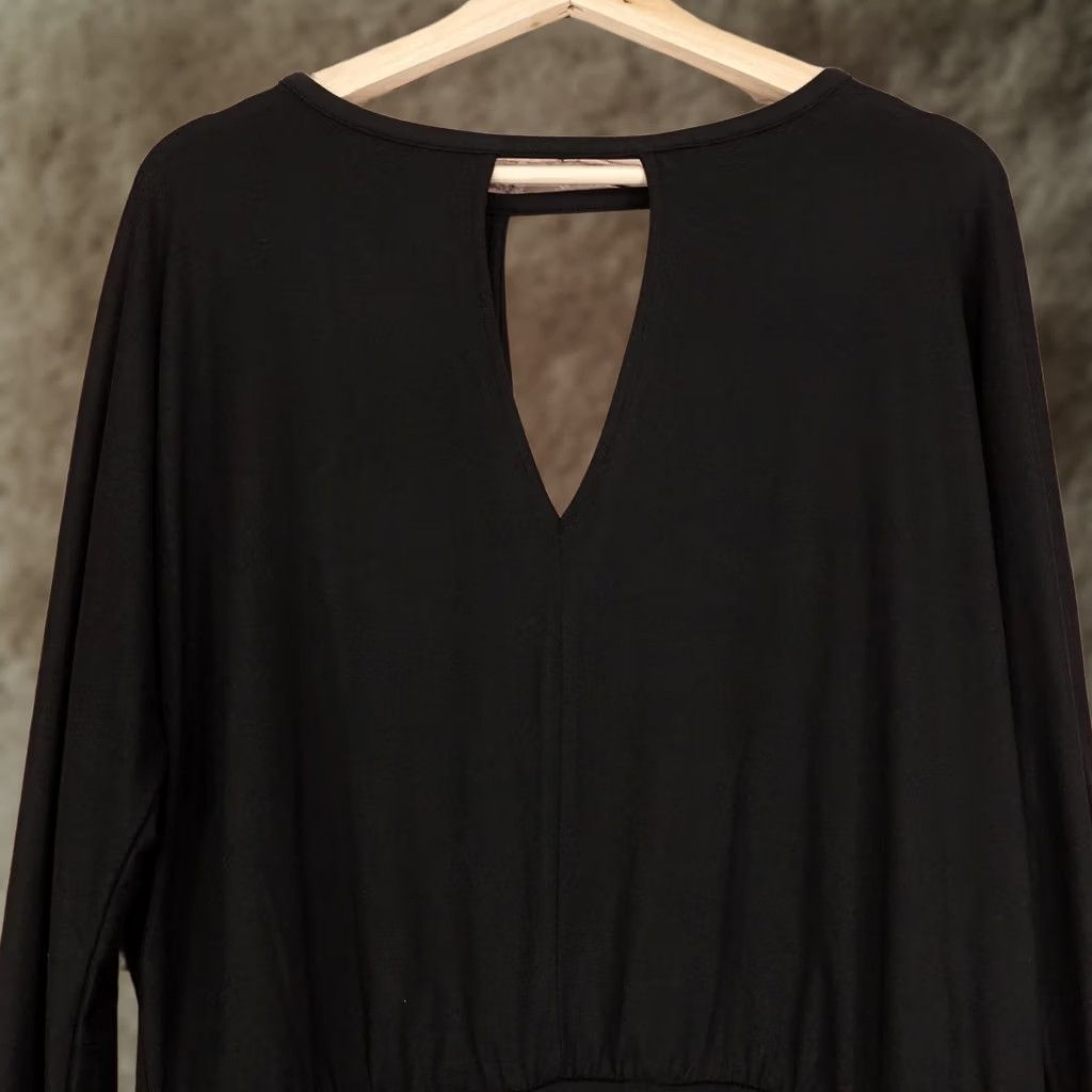 Vintage Maurices Blouse Womens L Black Long Sleeve Open Back Strap Detail Top Size L / US 10 / IT 46 - 1 Thumbnail