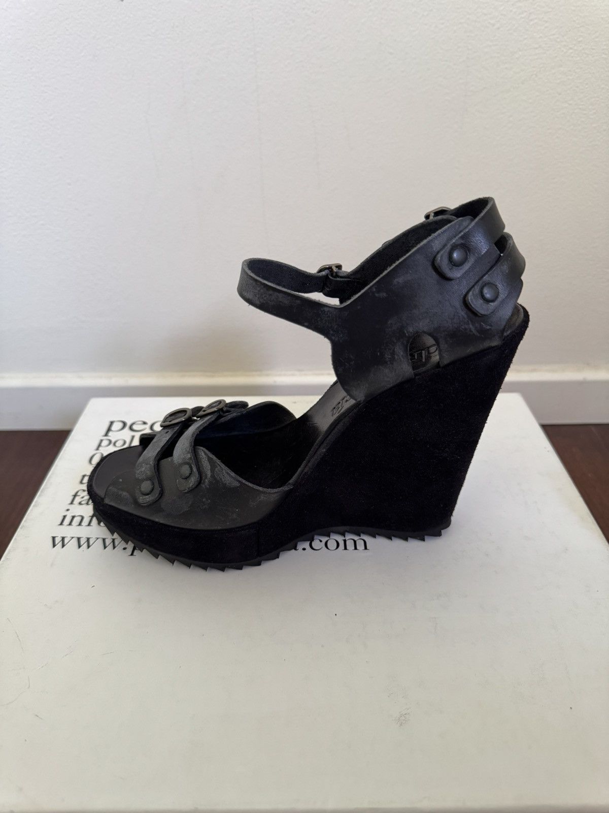 Pedro Garcia Pedro García Vega Multi Buckle Wedge (Black) Size US 7.5 / IT 37.5 - 9 Thumbnail