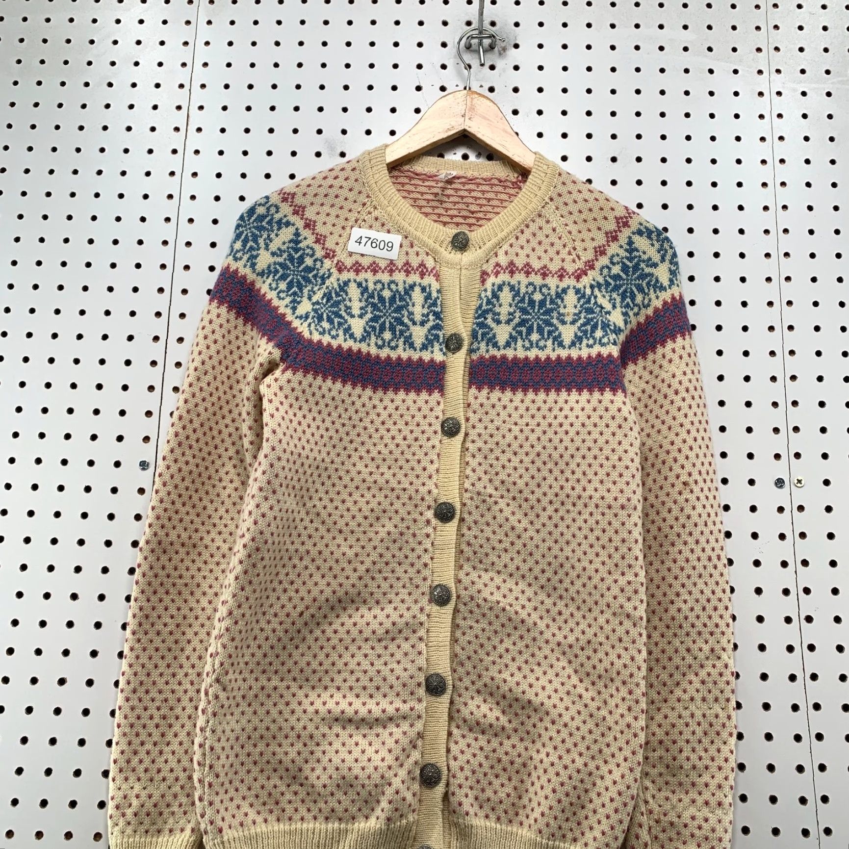 Vintage Vintage Wool Birds Eye Cardigan Sweater Womens M Beige Nordic Fair Isle Size M / US 6-8 / IT 42-44 - 4 Thumbnail