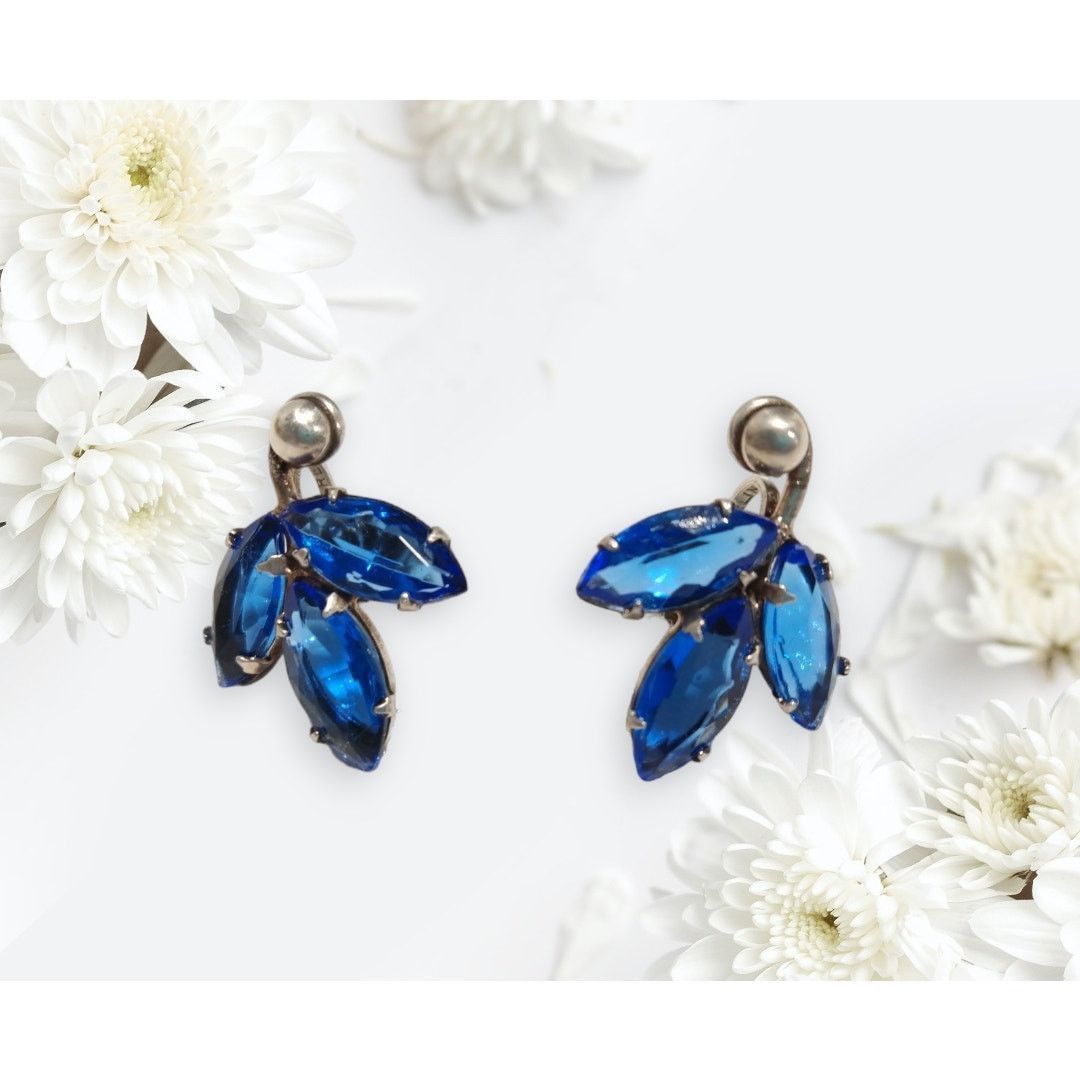 The Unbranded Brand Vintage Blue Crystal Solid Sterling Silver 925 Stud Earrings Size ONE SIZE - 2 Thumbnail