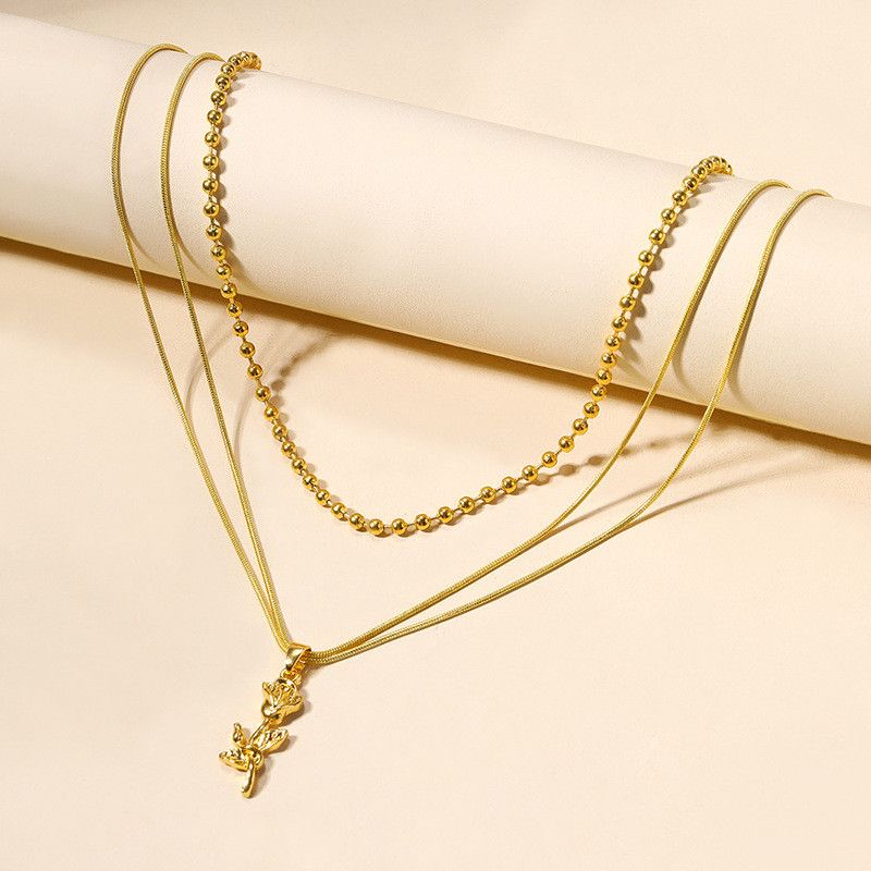 Jewelry Double Layer Rose Chain Pendant Necklace Size ONE SIZE - 2 Thumbnail