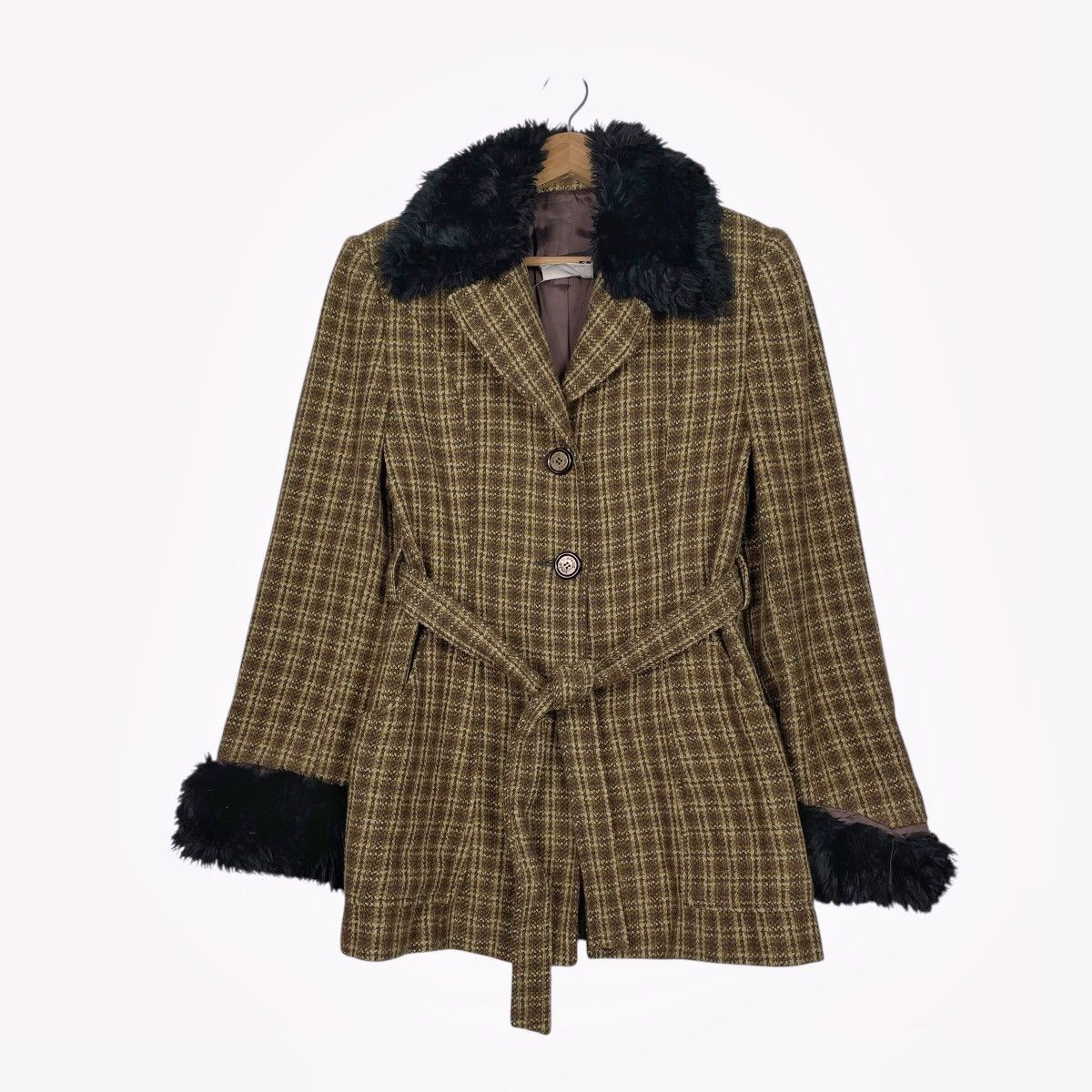 Other Spazio Jeans Plaid Wool Fur Jacket Size M / US 6-8 / IT 42-44 - 1 Thumbnail
