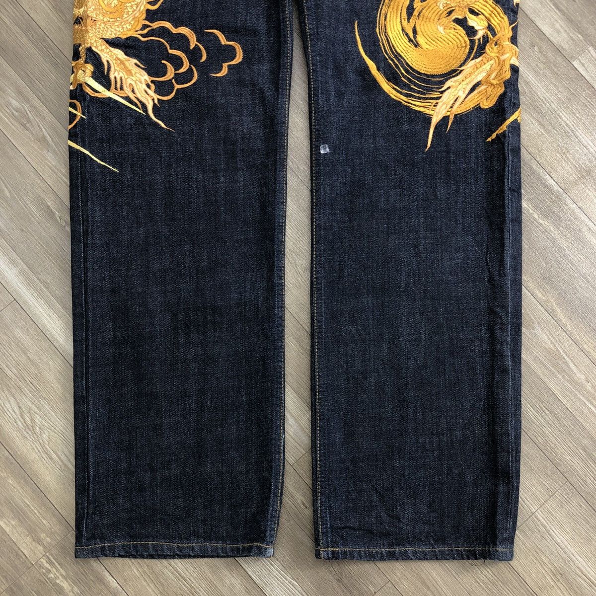 Ed Hardy SOLD📦 70/100 Karakuri Tamashii Dragon Gold Embroidered Jeans Size US 36 / EU 52 - 3 Thumbnail