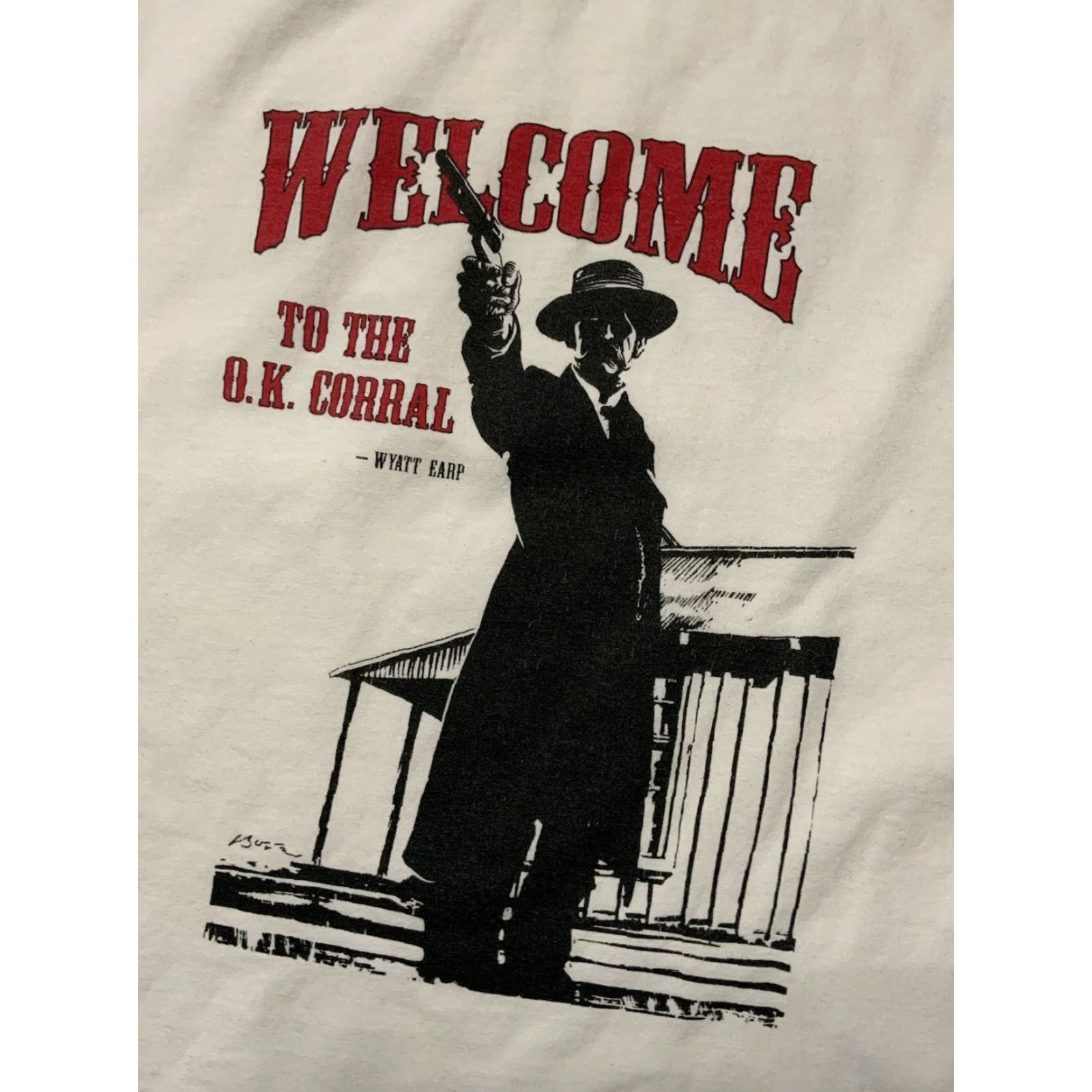 Gildan VINTAGE Wyatt Earp Welcome To O.K. Corral Gunfight Western Outlaw T-Shirt Sz.XXL Men's White T-Shirt Western Mens 2XL Size US XXL / EU 58 / 5 - 6 Thumbnail