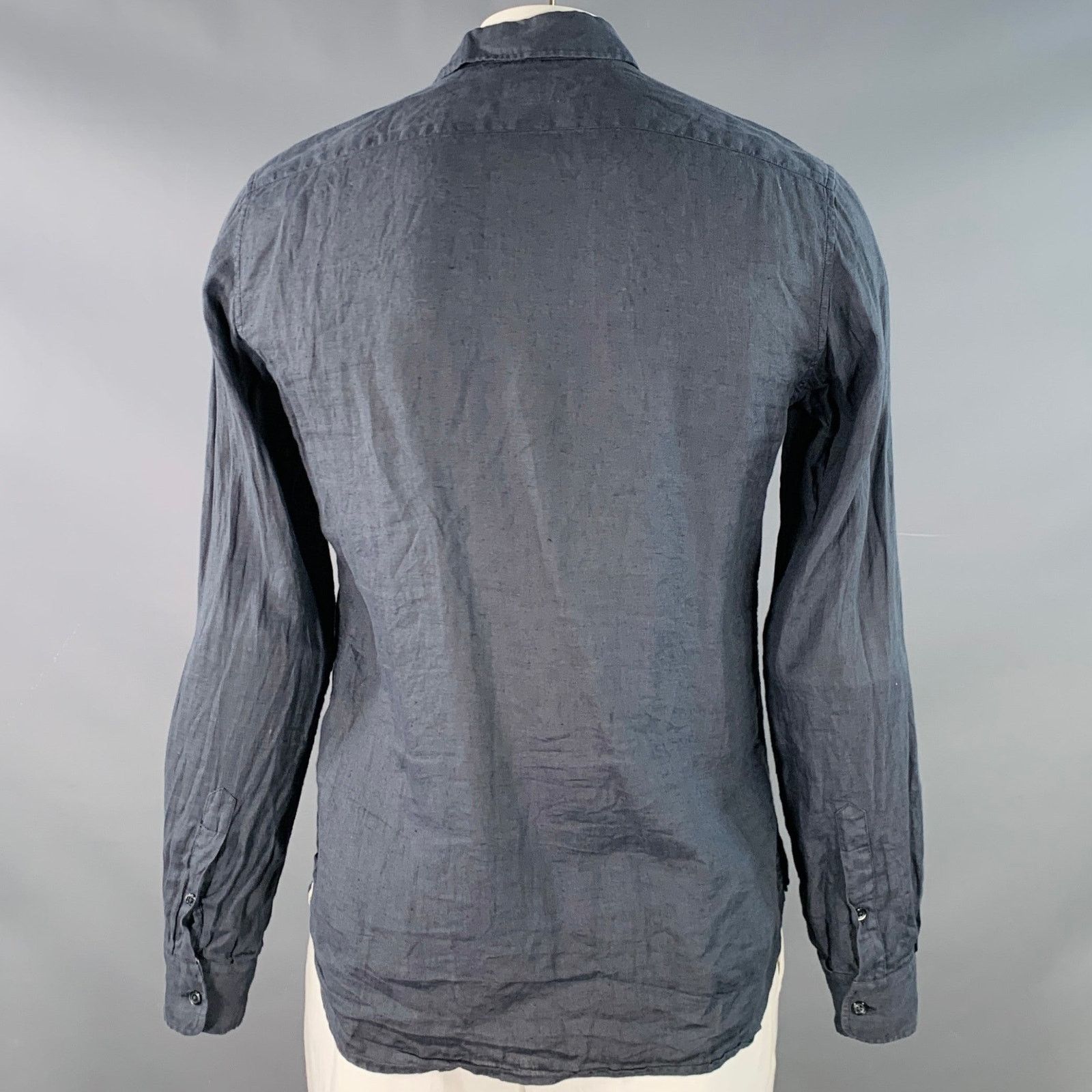 C.P. Company Grey Linen One Pocket Spread Collar Long Sleeve Shirt Size US L / EU 52-54 / 3 - 3 Thumbnail