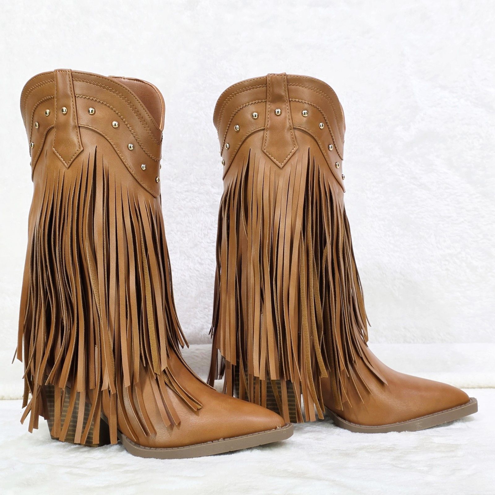 Other Boundary Tan Faux Leather Layered Fringe Country Western Cow Size US 7 / IT 37 - 5 Thumbnail