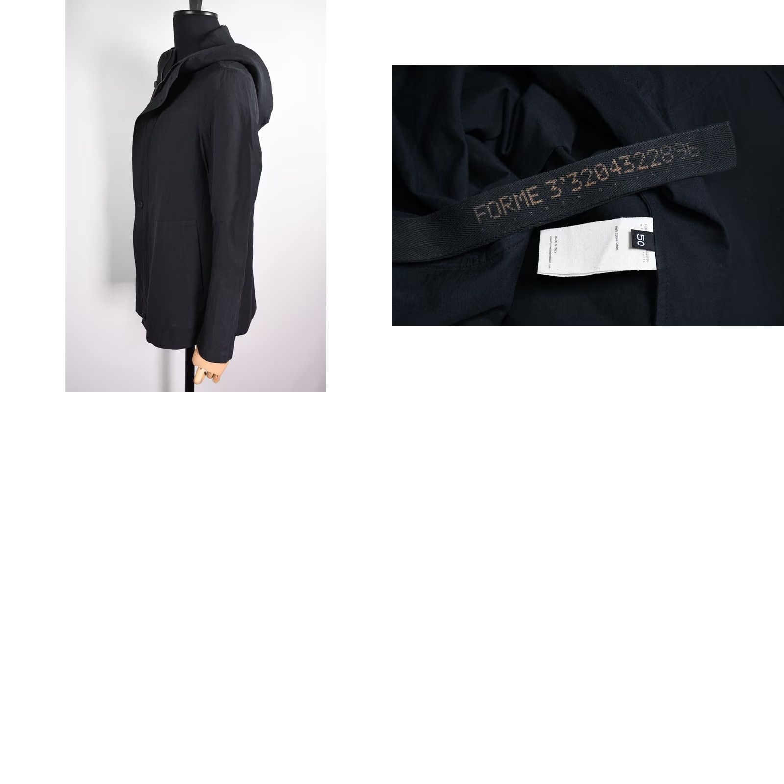 Vintage FORME 3'3204322896 Jacket Men 50 Black Cotton Hooded Zip Casual Made in Italy Size US M / EU 48-50 / 2 - 8 Thumbnail