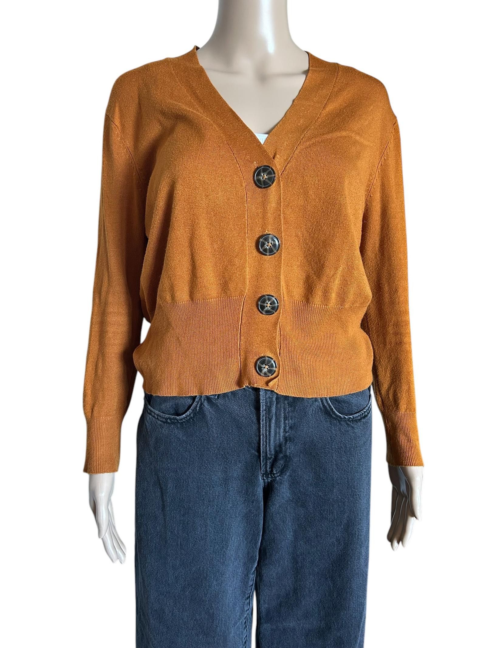 Zara ZARA Knit Button-Up Cardigan - Warm Orange Size S / US 4 / IT 40 - 1 Thumbnail