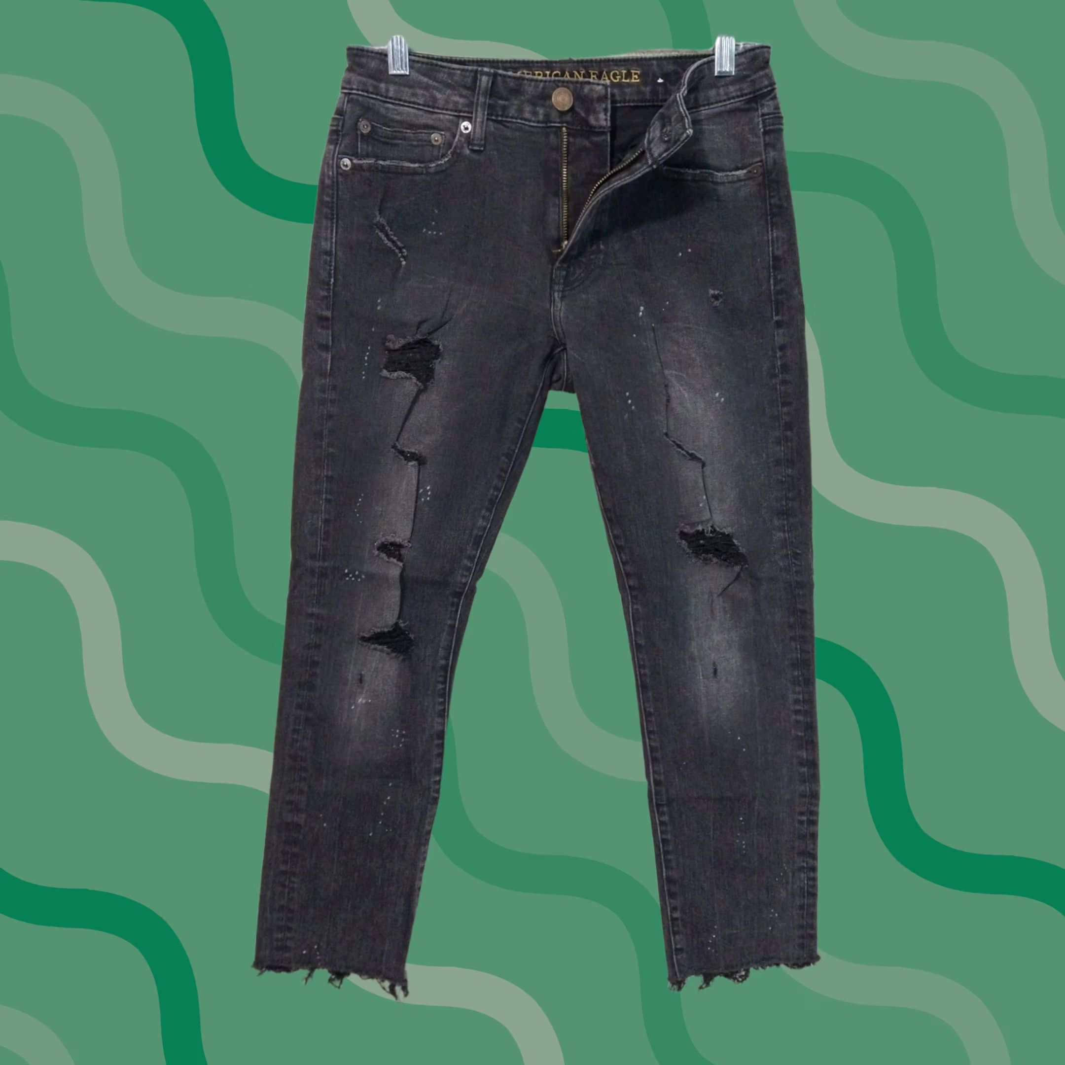 American Eagle Outfitters VINTAGE American Eagle Jeans Mens 28x30 Black Denim Extreme Flex 4 Slim Fit Distressed Signature (adapted to required rules) Size US 28 / EU 44 - 1 Thumbnail