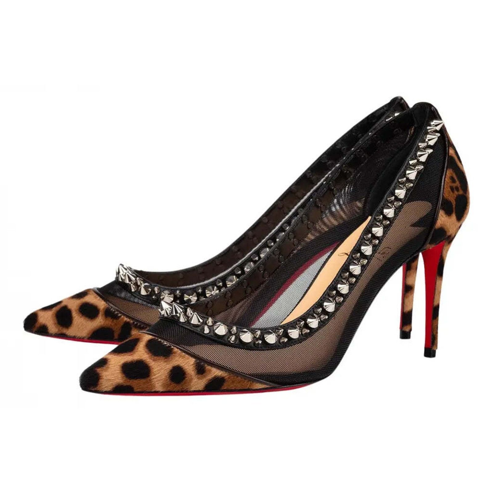 Galativi Spikes 85 Black Leopard Mesh Pointed Heel Pump 38