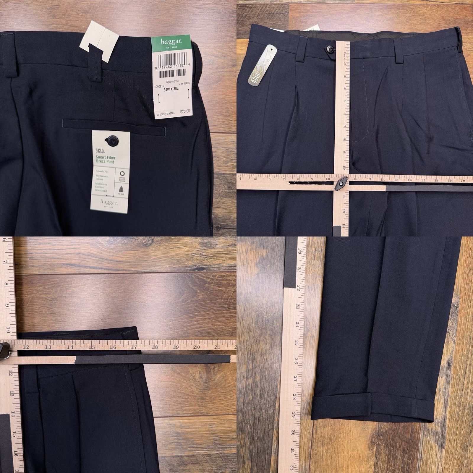 Haggar Haggar Dress Pants 34x30 Blue Navy Classic Fit No Iron Polyester Microfiber Machine Washable Slim/Regular Straight Leg Slant Pocket Vintage: No Size US 34 / EU 50 - 8 Thumbnail