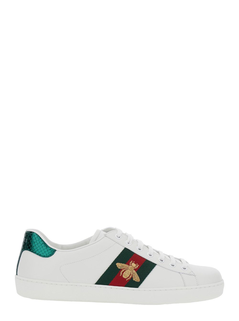 'Ace' White Sneakers with Bee Embroidery and Web Detail in Leather Man