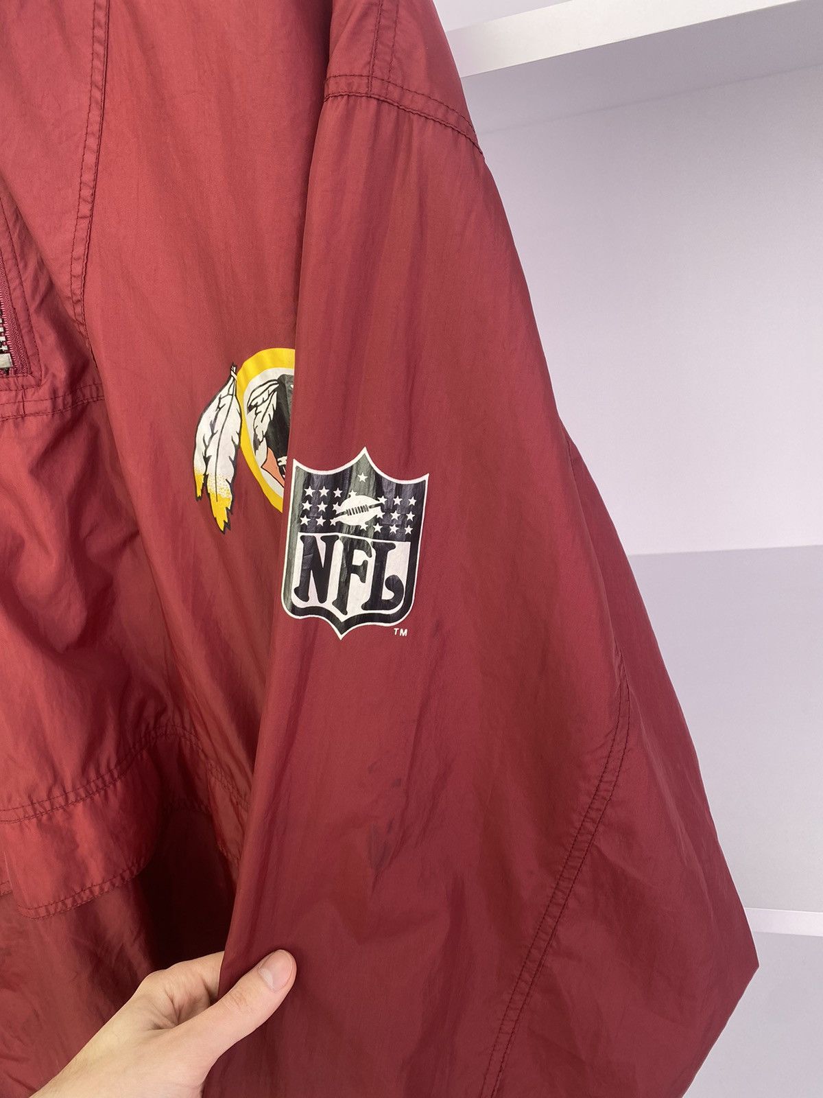 NFL × Vintage Vintage 90s Washington Redskins Red Nylon Anorak Track Jack Size US XL / EU 56 / 4 - 9 Thumbnail