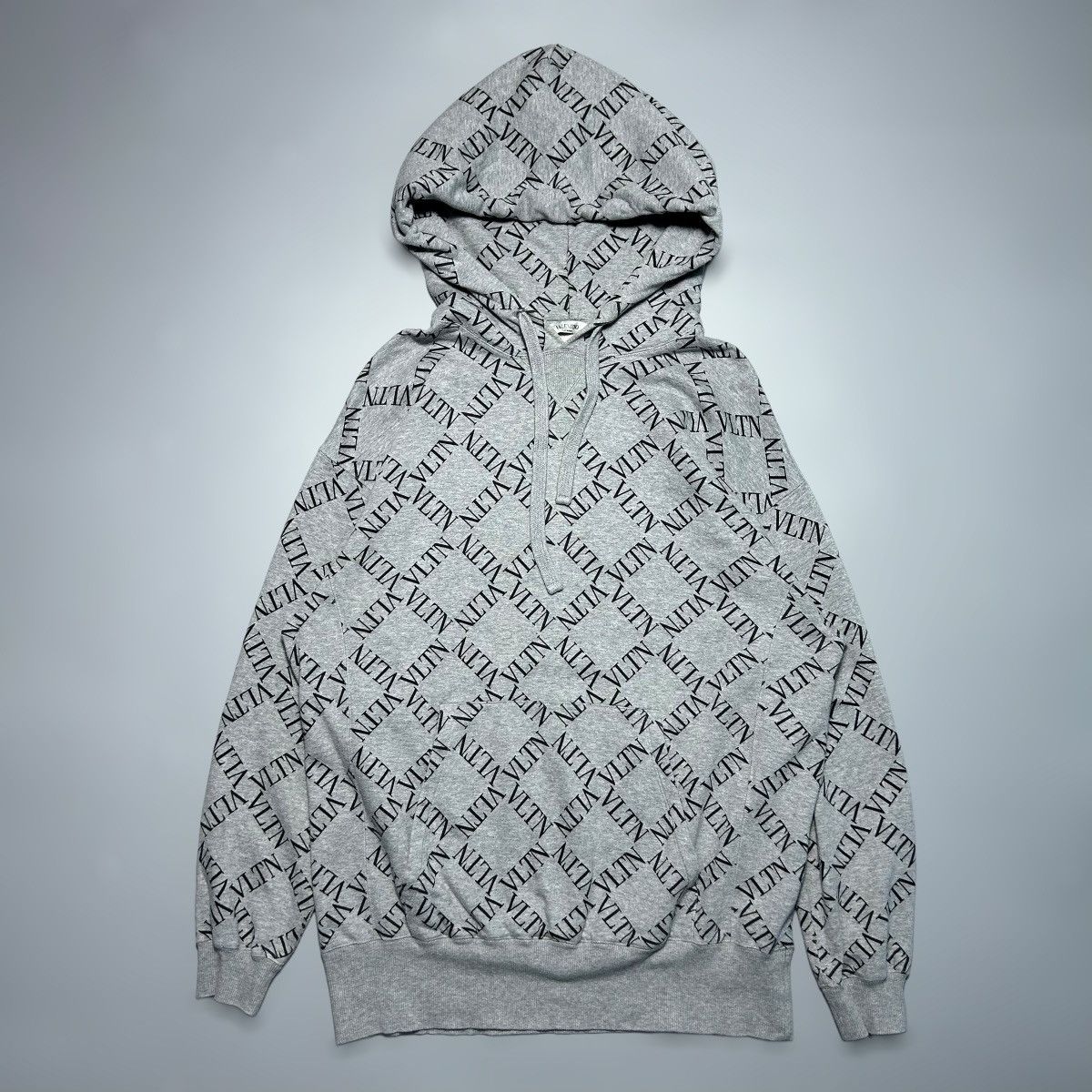 image of Valentino Logo Grid Print Hoodie in Grey, Men's (Size XS)