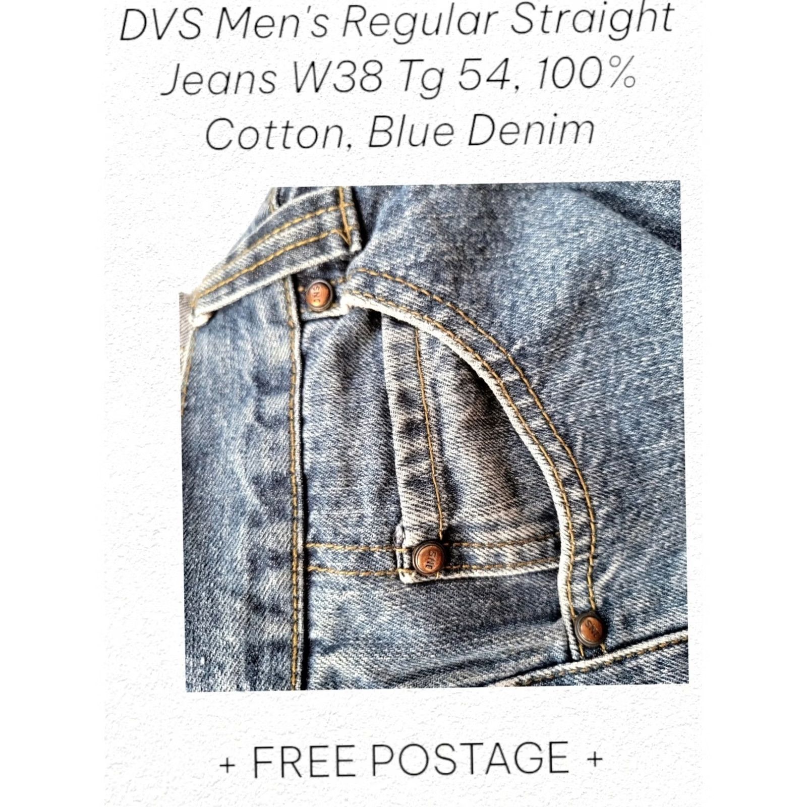 Denime DVS Jeans W38 (Tg 54) Regular Straight 100% Cotton Blue Denim - Mens, Regular Straight Leg, Bangladesh, B (Good) Size US 38 / EU 54 - 4 Thumbnail