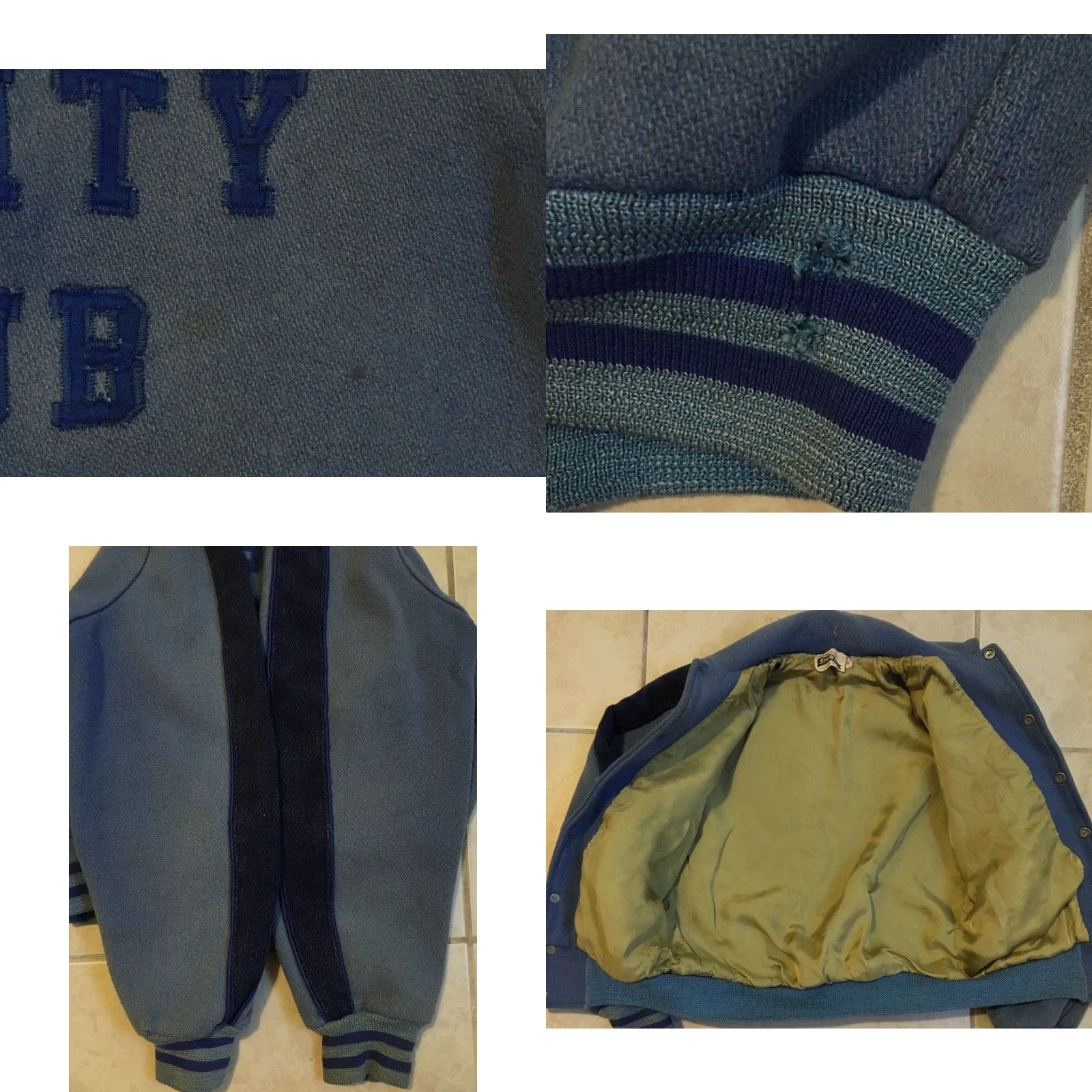 Vintage Vtg 60s Faded Varsity Letterman Jacket 36 USA Wool Blue Striped Bomber Jacket Mens 60s 70s Grunge Football Track PE University School California LSHS Size US XXS / EU 40 - 10 Thumbnail
