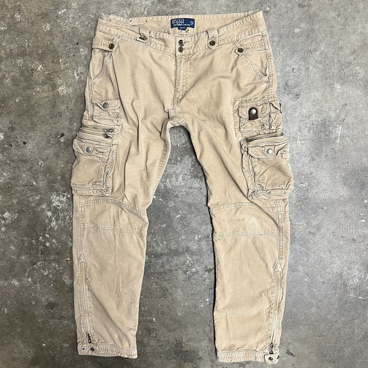 image of Polo Ralph Lauren x Vintage Polo Military Paratrooper Corduroy Cargo Pants in Beige, Men's (Size 36