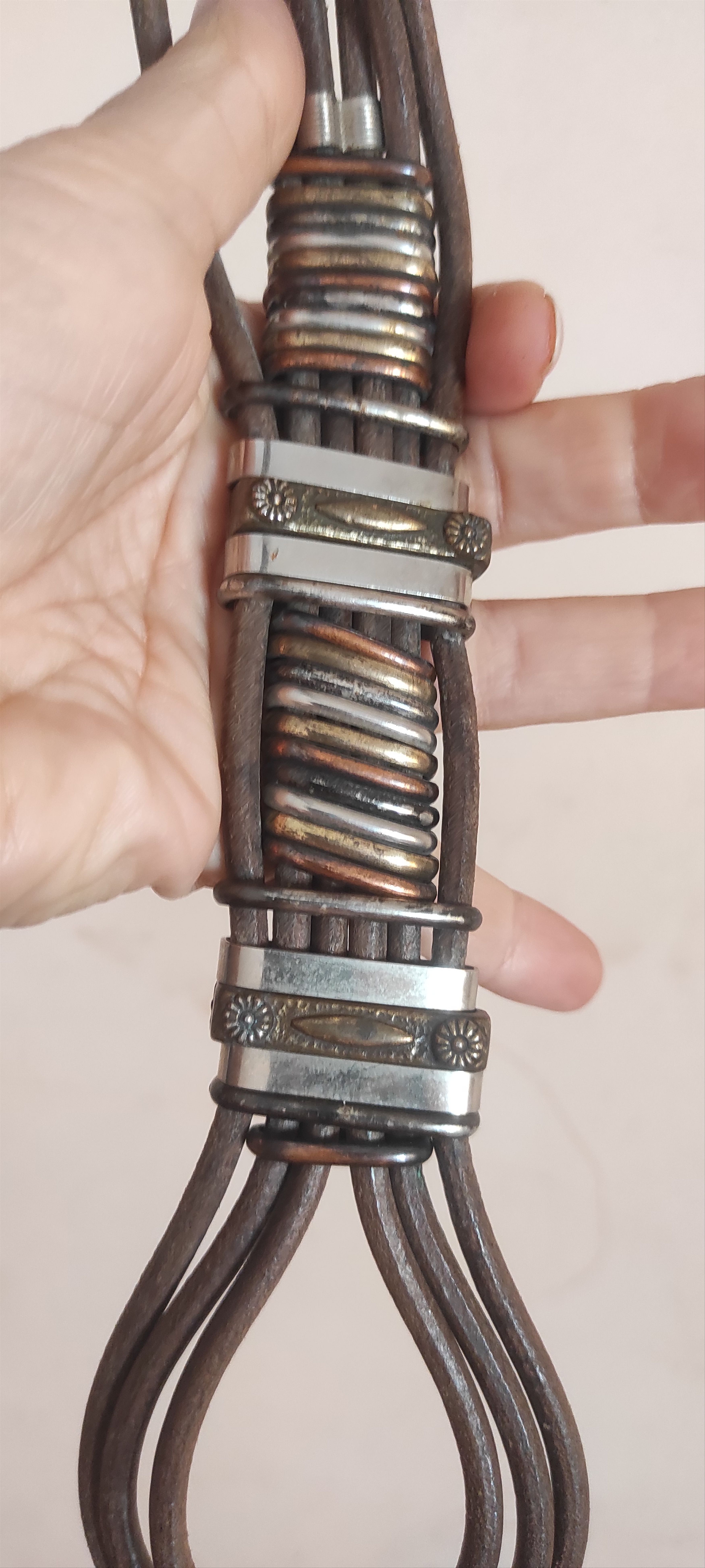 Vintage Sultanija Brass Leather Ethnic Boho Belt Florence Italy Size ONE SIZE - 3 Thumbnail