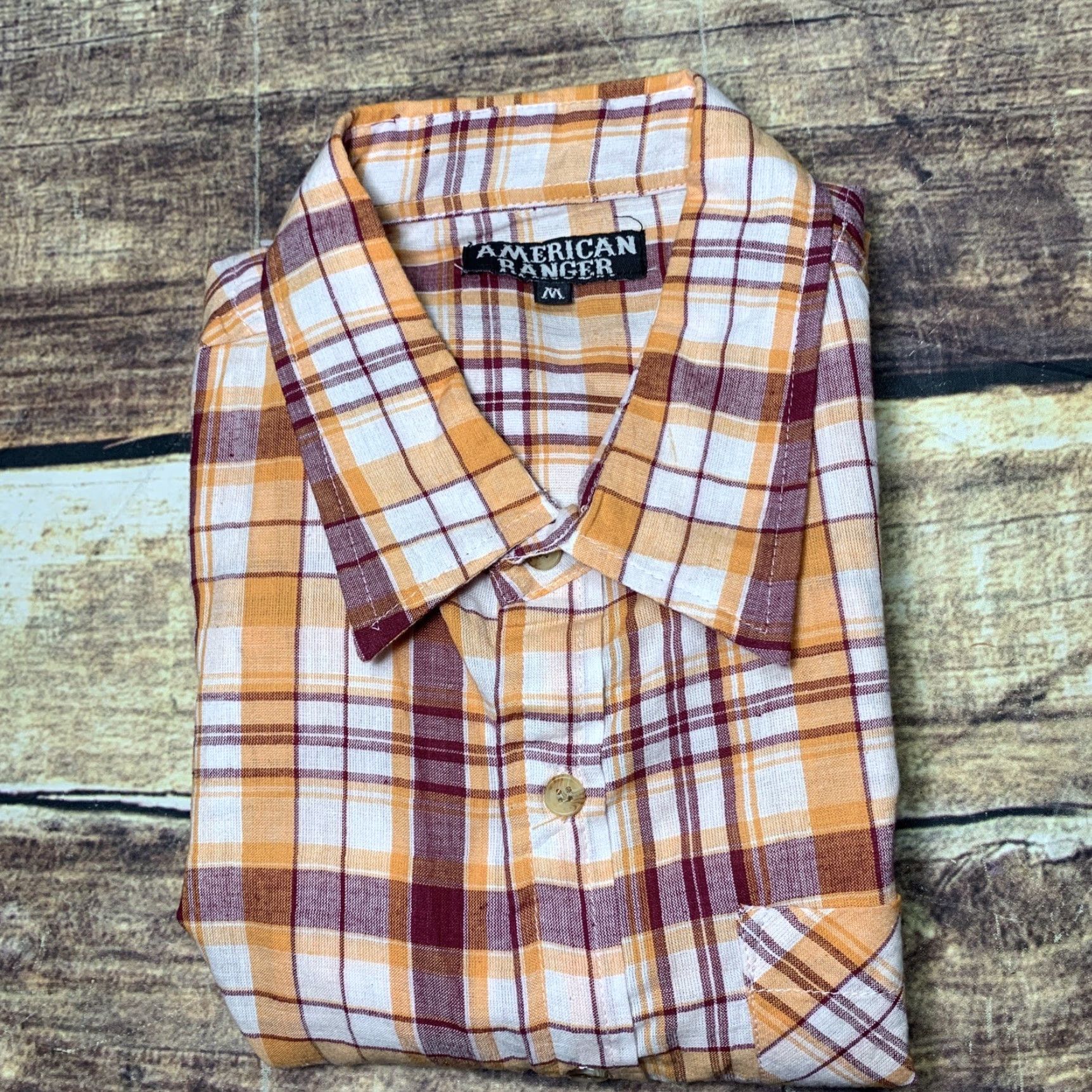 Vintage American Ranger Mens Western Short Sleeve Shirt Button Up Orange Plaid Size US M / EU 48-50 / 2 - 8 Thumbnail