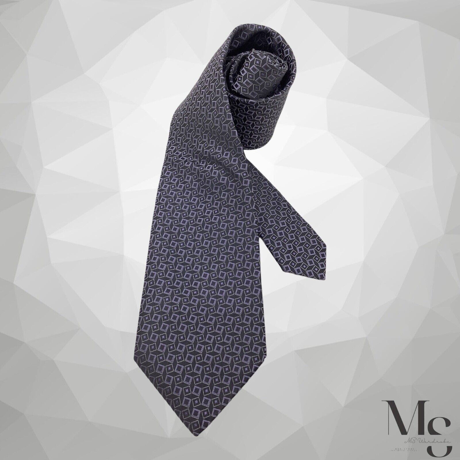 Giorgio Armani GIORGIO ARMANI Gray Purple Geometric Luxury Silk Tie Made In Size ONE SIZE - 1 Thumbnail