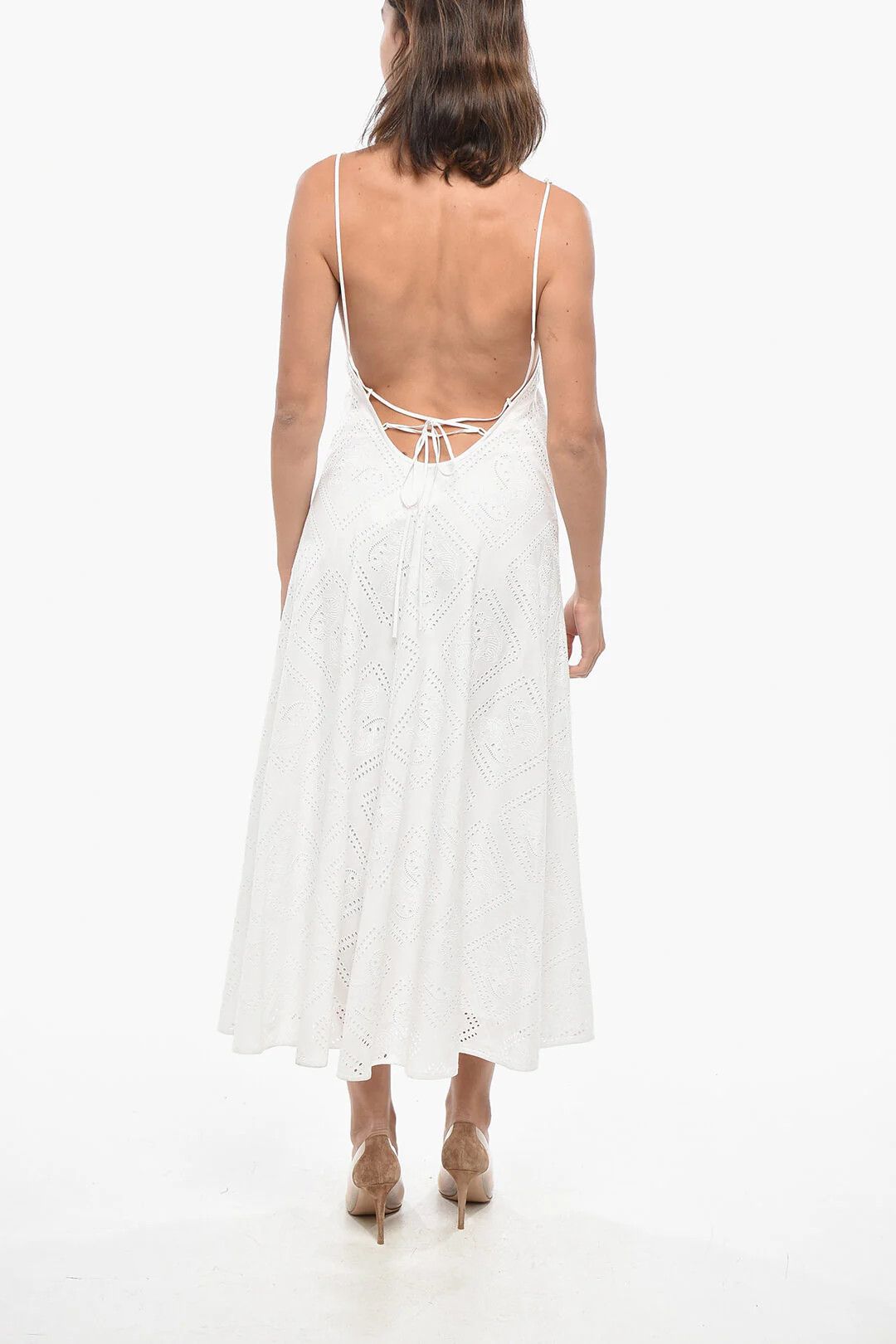 Tory Burch og1mm0426 Sangallo Bare-Back Midi Dress in White Size S / US 4 / IT 40 - 2 Thumbnail