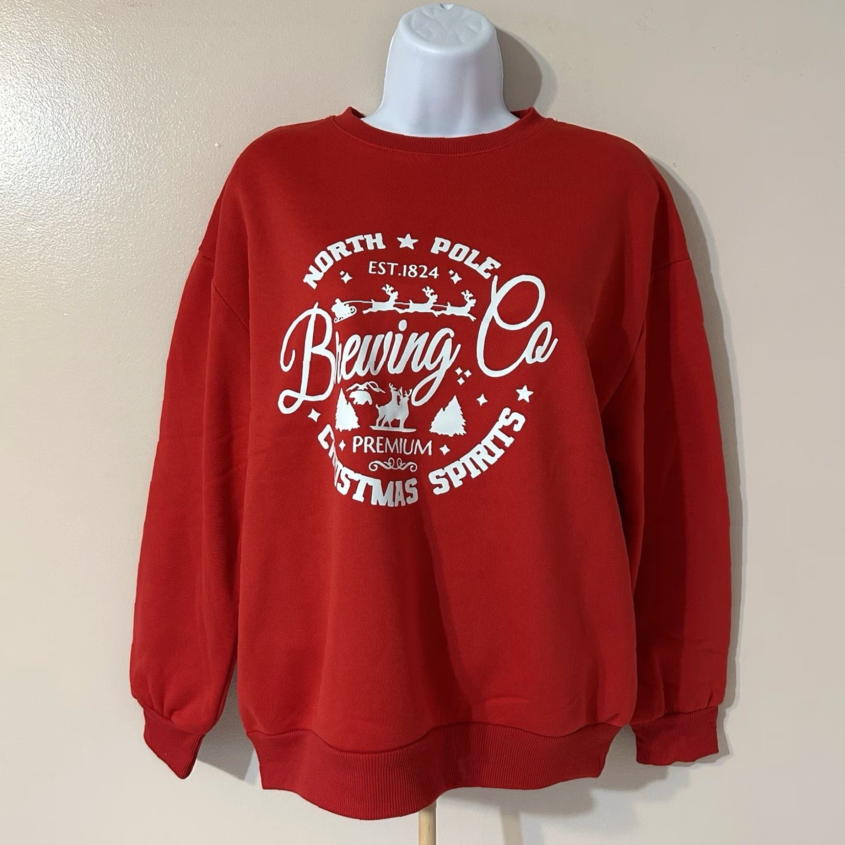 Shein SHEIN Red Christmas Sweater Crew Neck Women Small North Pole Brewing Pullover Knit Gift Holiday Pattern Christmas Womens Short Description NC Size S / US 4 / IT 40 - 3 Thumbnail
