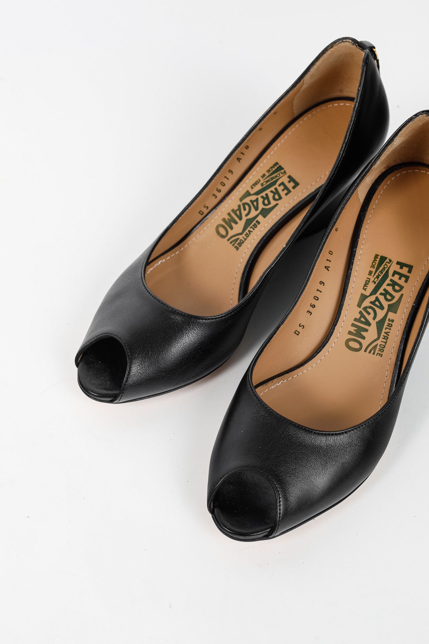 Salvatore Ferragamo Salvatore Ferragamo Pearlette Black Peep-Toe Wedge Heels Size US 6 / IT 36 - 6 Thumbnail