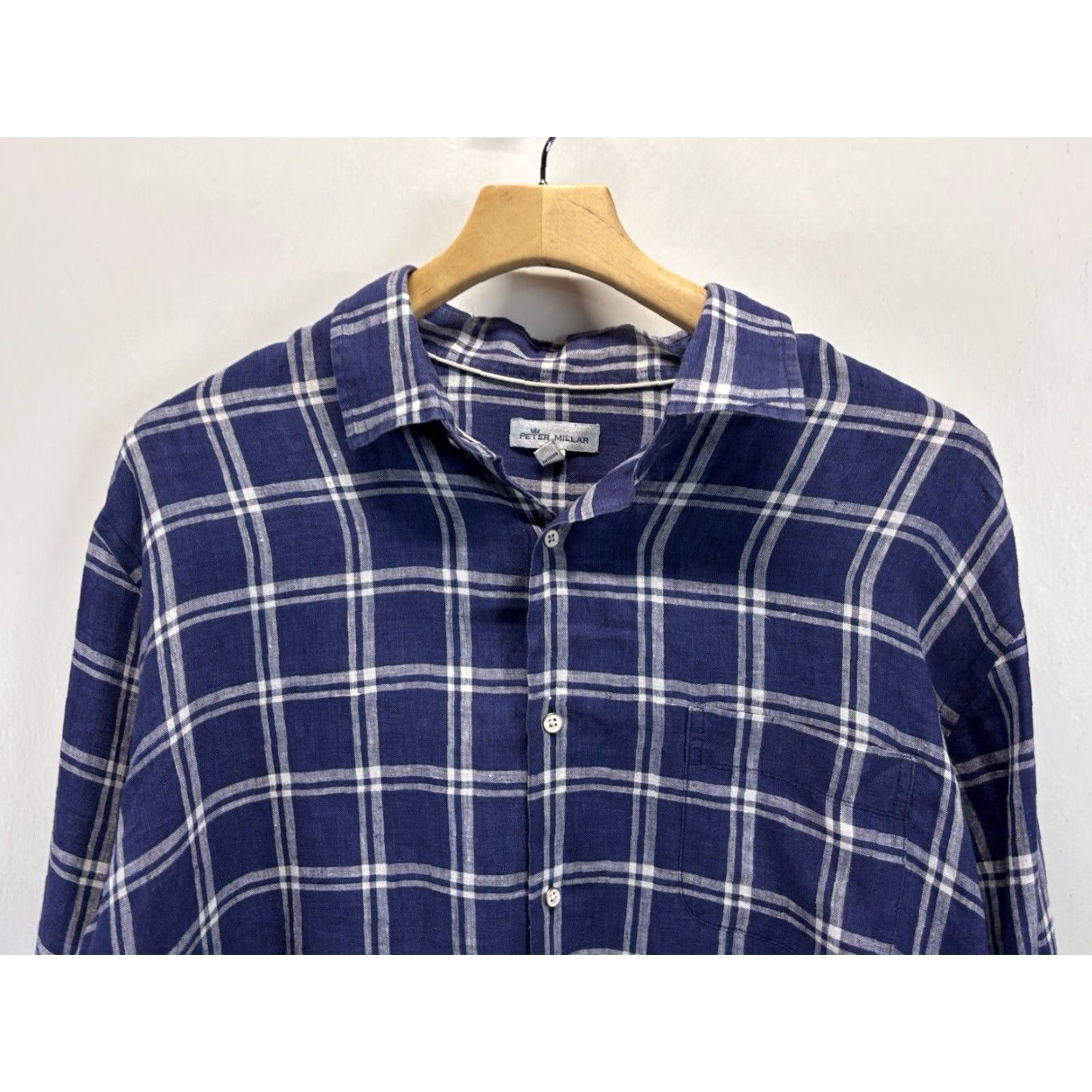 Peter Millar Peter Millar Linen Button Up Shirt XL Mens Blue White Check Summer Size US XL / EU 56 / 4 - 2 Thumbnail