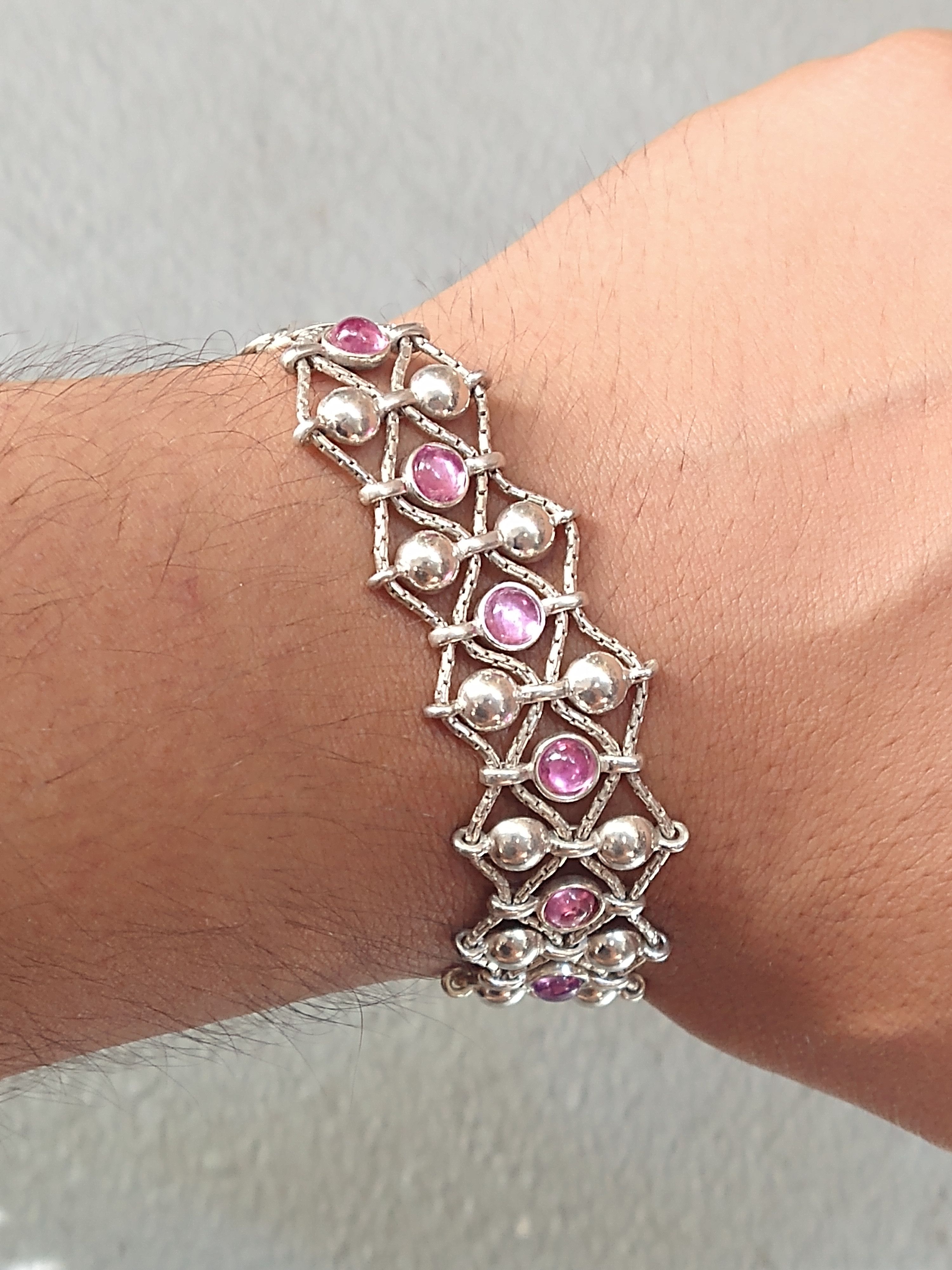 Jewelry × Vintage Vintage Sterling Silver Bracelet Pink Glass Chain Italy Y2K Size ONE SIZE - 9 Thumbnail