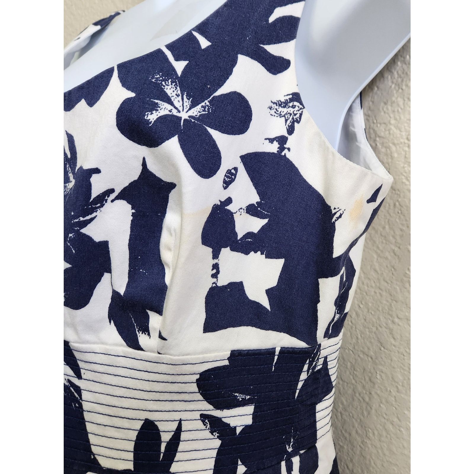 Other Donna Ricco White Blue Floral Print A Line Dress 10 Lined Size L / US 10 / IT 46 - 2 Thumbnail