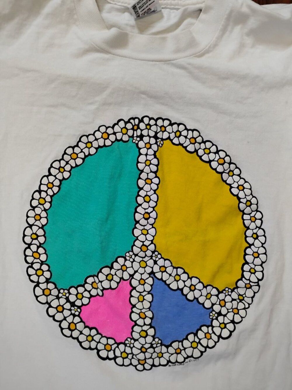 Anvil Vintage 90s Peace Sign Flower Power Neon T-Shirt Size US M / EU 48-50 / 2 - 1 Thumbnail