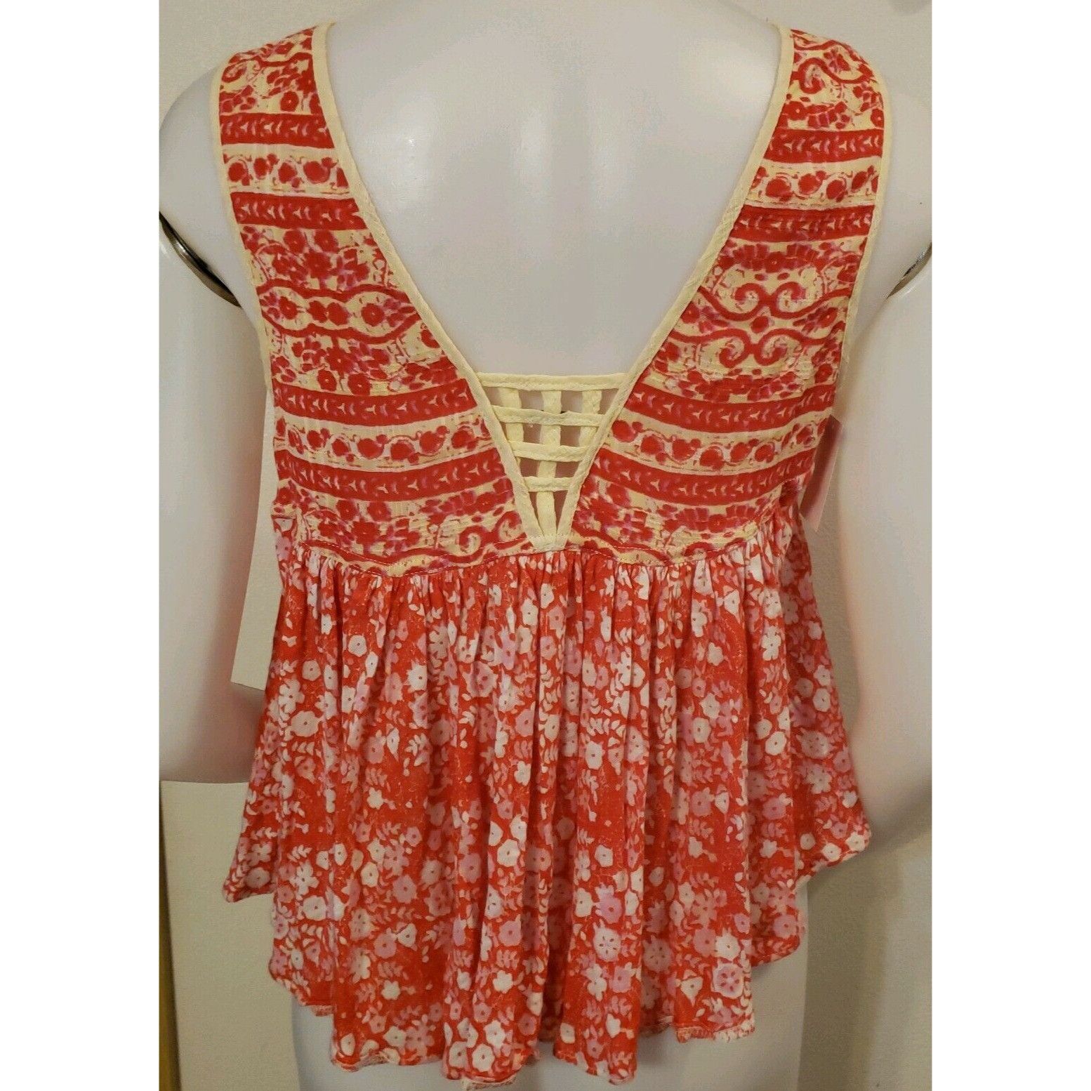 Free People Free People Linen Blend Top Womens XS Swing Orange Floral Sl Size XS / US 0-2 / IT 36-38 - 2 Thumbnail