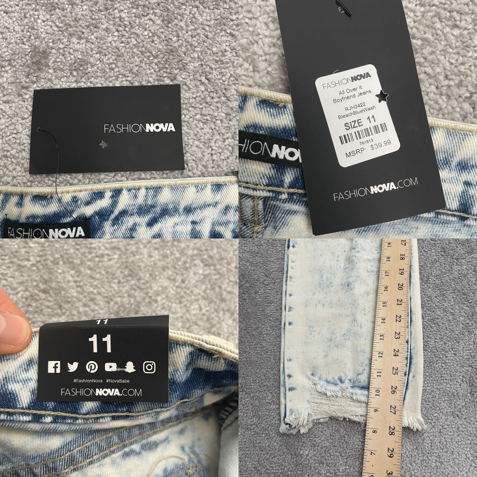 Fashion Nova Fashion Nova Jeans Juniors 11 34x28 Blue Distressed Boyfriend Denim Womens Size 32" / US 10 / IT 46 - 9 Thumbnail