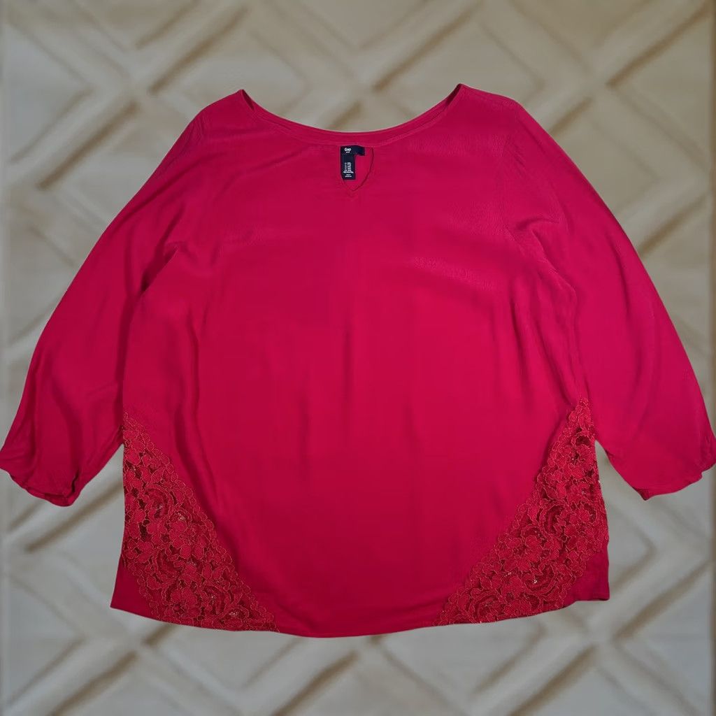 Gap Gap Blouse Top Keyhole Neckline 3/4 Sleeve Lace Detail Pink Womens XXL Size XXL / US 16-18 / IT 52-54 - 1 Thumbnail