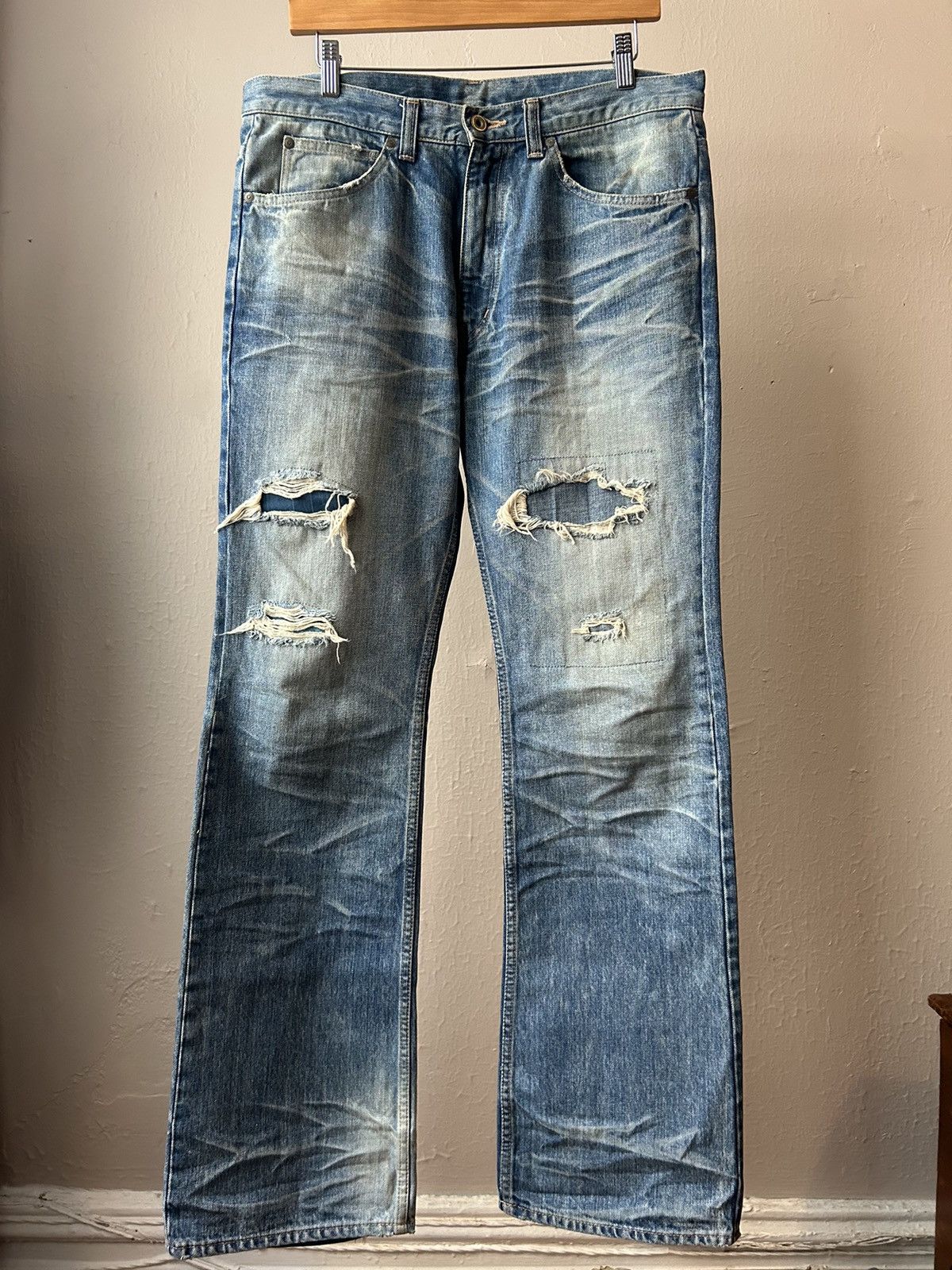 image of Isamu Katayama Backlash Aw02 Backlash Leather Repair Denim in Blue, Men's (Size 33)