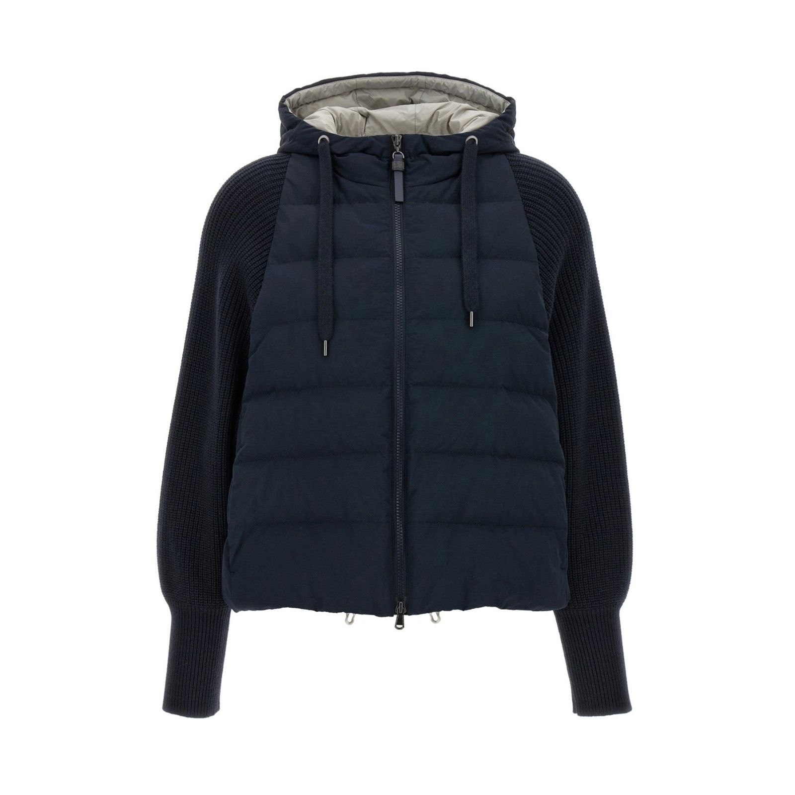 Brunello Cucinelli BRUNELLO CUCINELLI Wool Hooded Blue Nylon Down Jacket New (W Size M / US 6-8 / IT 42-44 - 1 Thumbnail