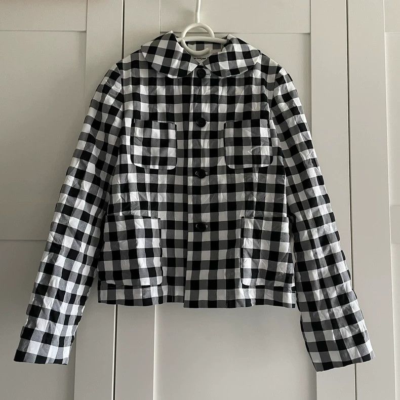 Comme Des Garcons Polyester plaid round neck suit jacket
