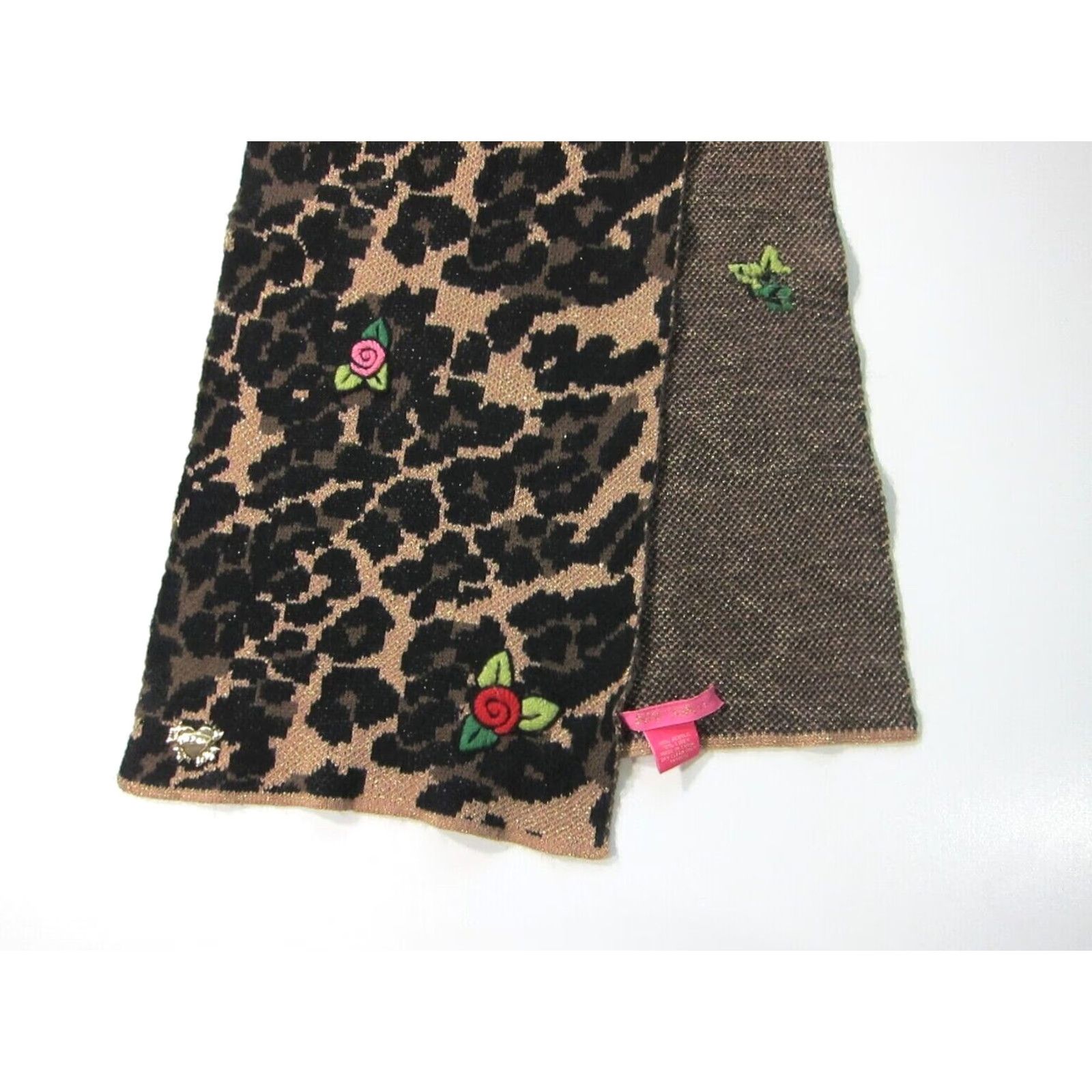 Betsey Johnson Betsey Johnson Pink Floral Brown Leopard Soft Warm Cozy Rectangle Neck Scarf Size ONE SIZE - 3 Thumbnail