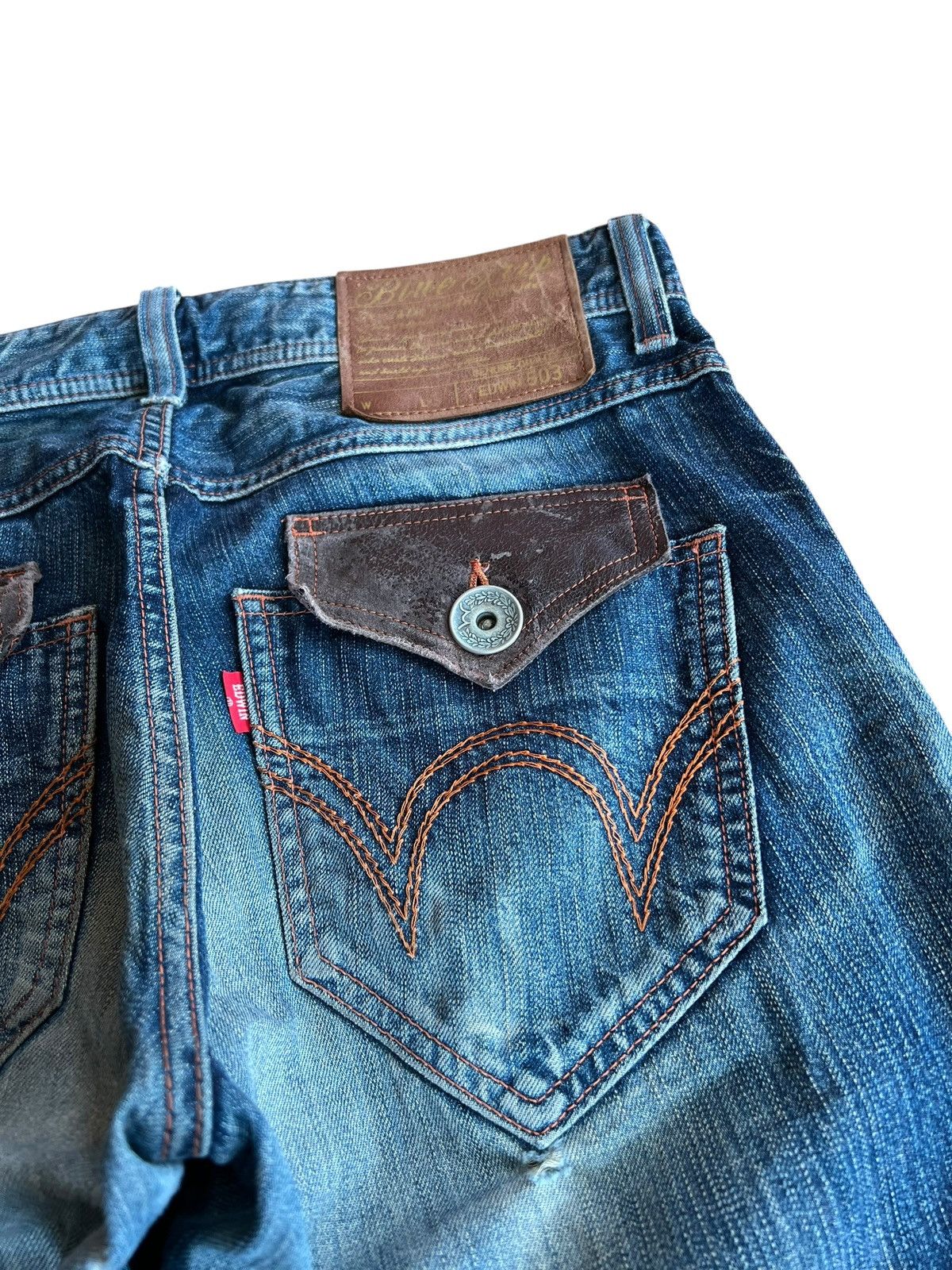 Edwin Vintage Flare Edwin 503 Blue Trip Clawmark Distress Jean Size US 33 - 14 Thumbnail