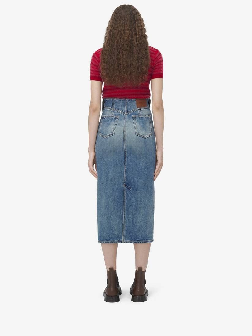 Alexander McQueen o1srvl11e0226 Fold Over Waist Denim Skirt In Blue Size 25" / US 0 / IT 36 - 4 Thumbnail