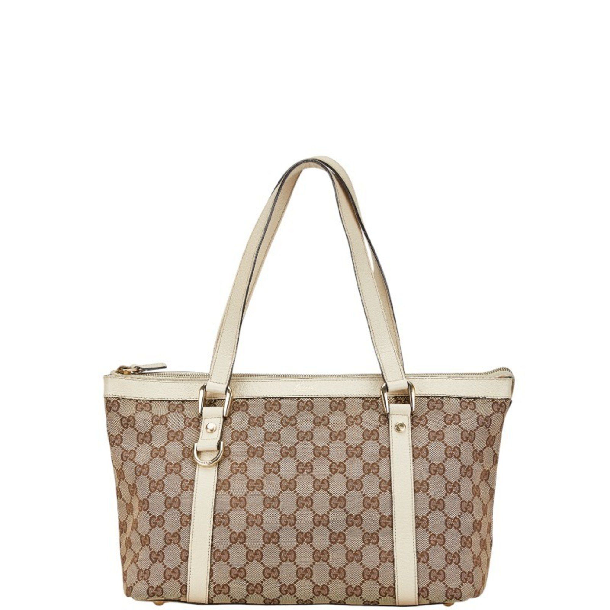 Gucci GG Canvas Handbag Tote Bag 141470 Beige Leather Women's Gucci