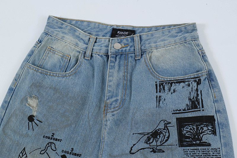 Jean American retro graffiti print ripped jeans for men Size US 32 / EU 48 - 3 Thumbnail
