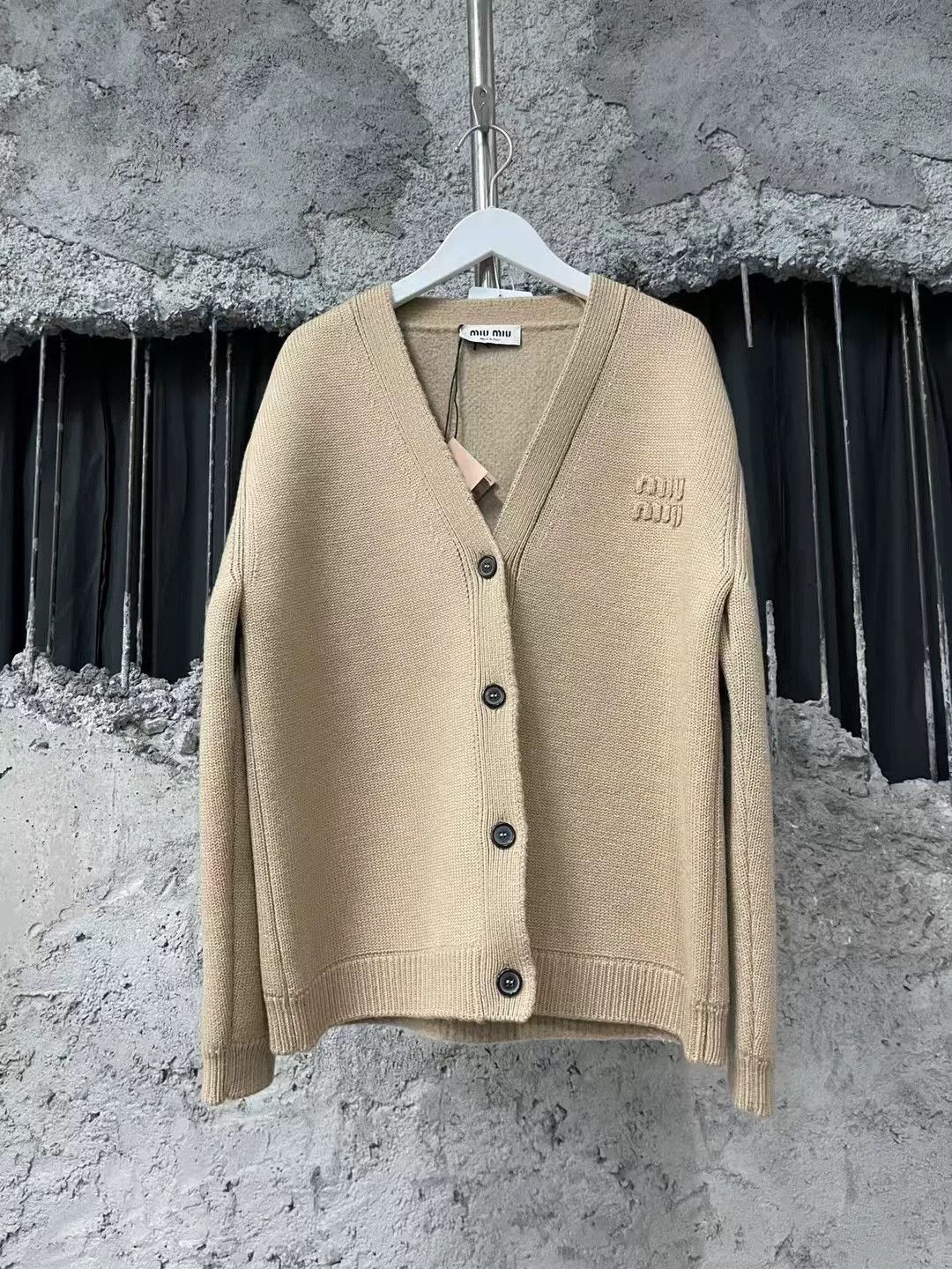 Miu Miu MiuMiu Camel Patch Letter Knit Wool Cardigan Size US M / EU 48-50 / 2 - 1 Thumbnail