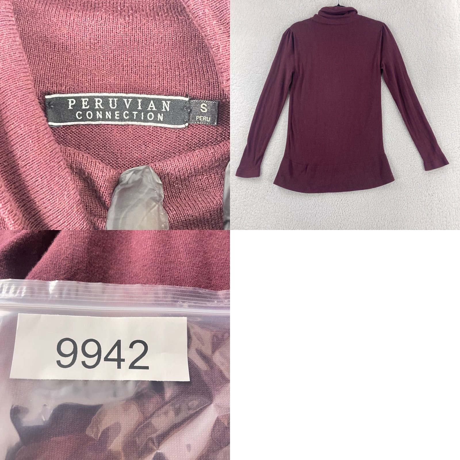 Vintage Peruvian Connection Burgundy Turtle Neck Shirt Womens Small Long Sleeve Cotton Size S / US 4 / IT 40 - 8 Thumbnail