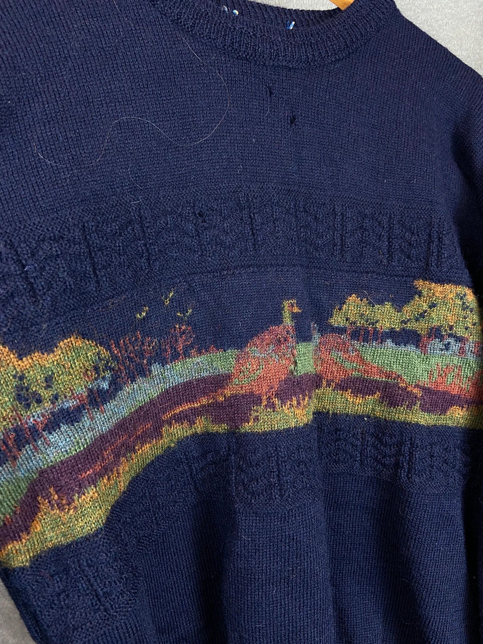 Vintage Sweater vintage navy pheasant print wool retro knit Size US L / EU 52-54 / 3 - 2 Thumbnail
